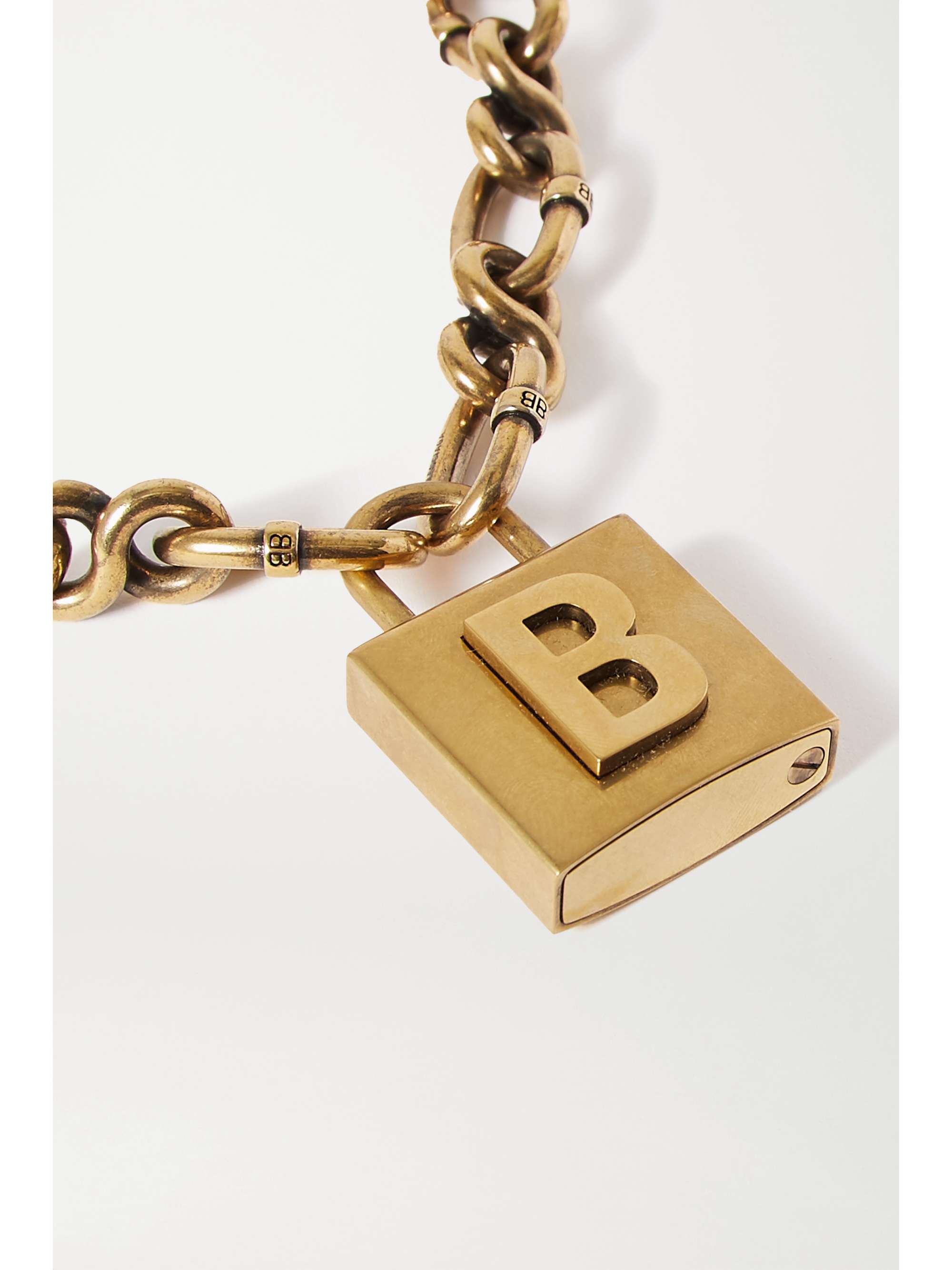 BALENCIAGA Lock embossed gold-tone necklace