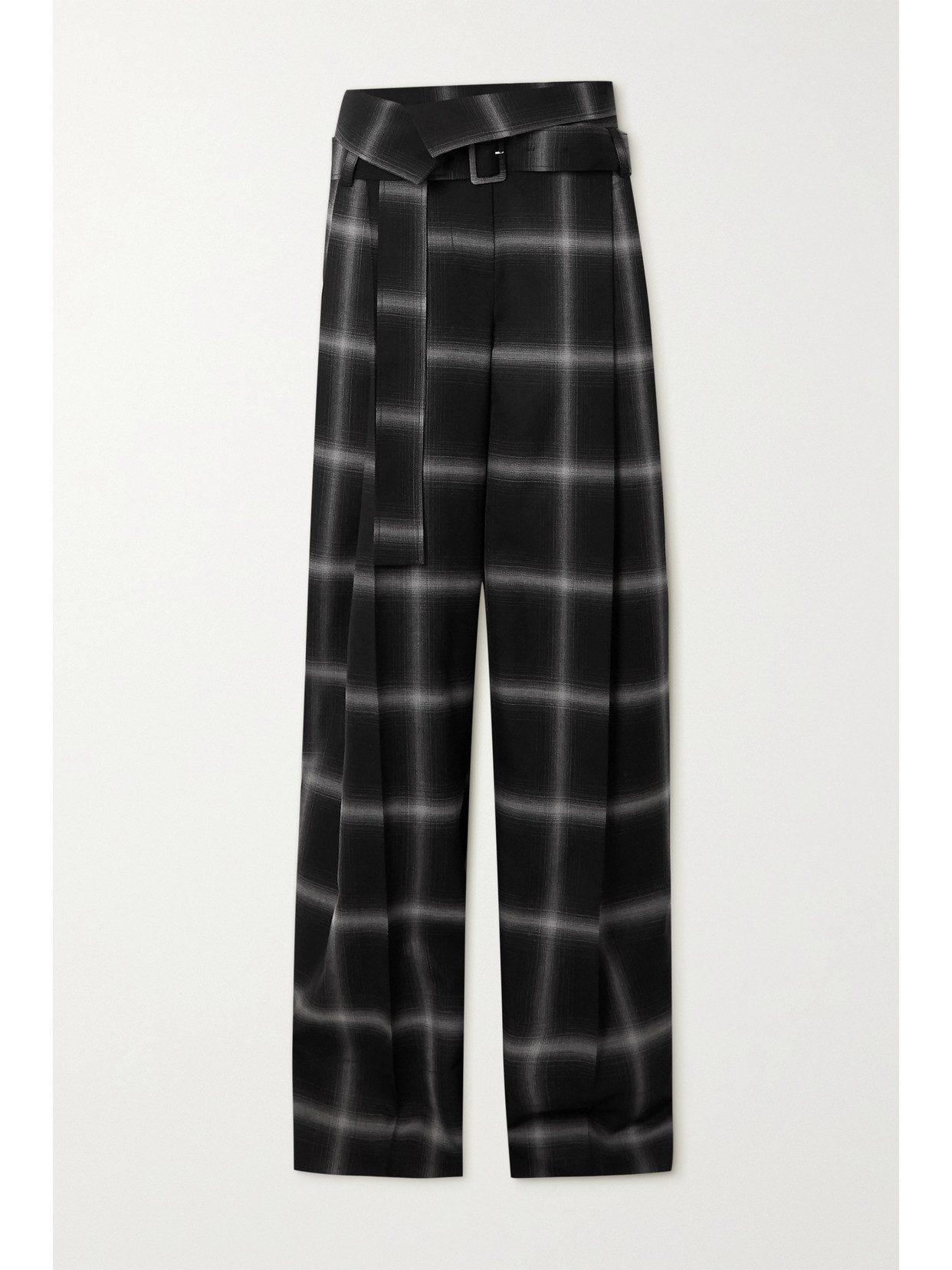 STELLA MCCARTNEY BELTED CHECKED WOOL WIDE-LEG PANTS