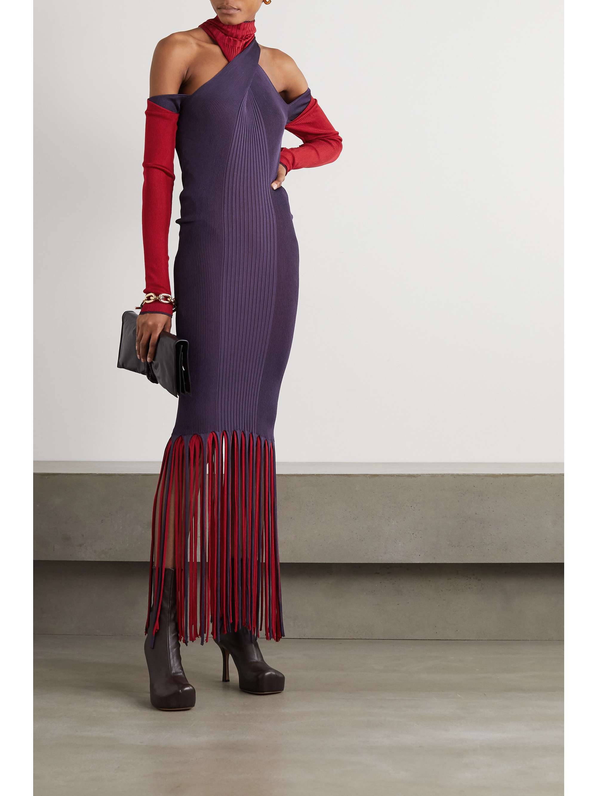 Purple Cutout fringed ribbed stretch 