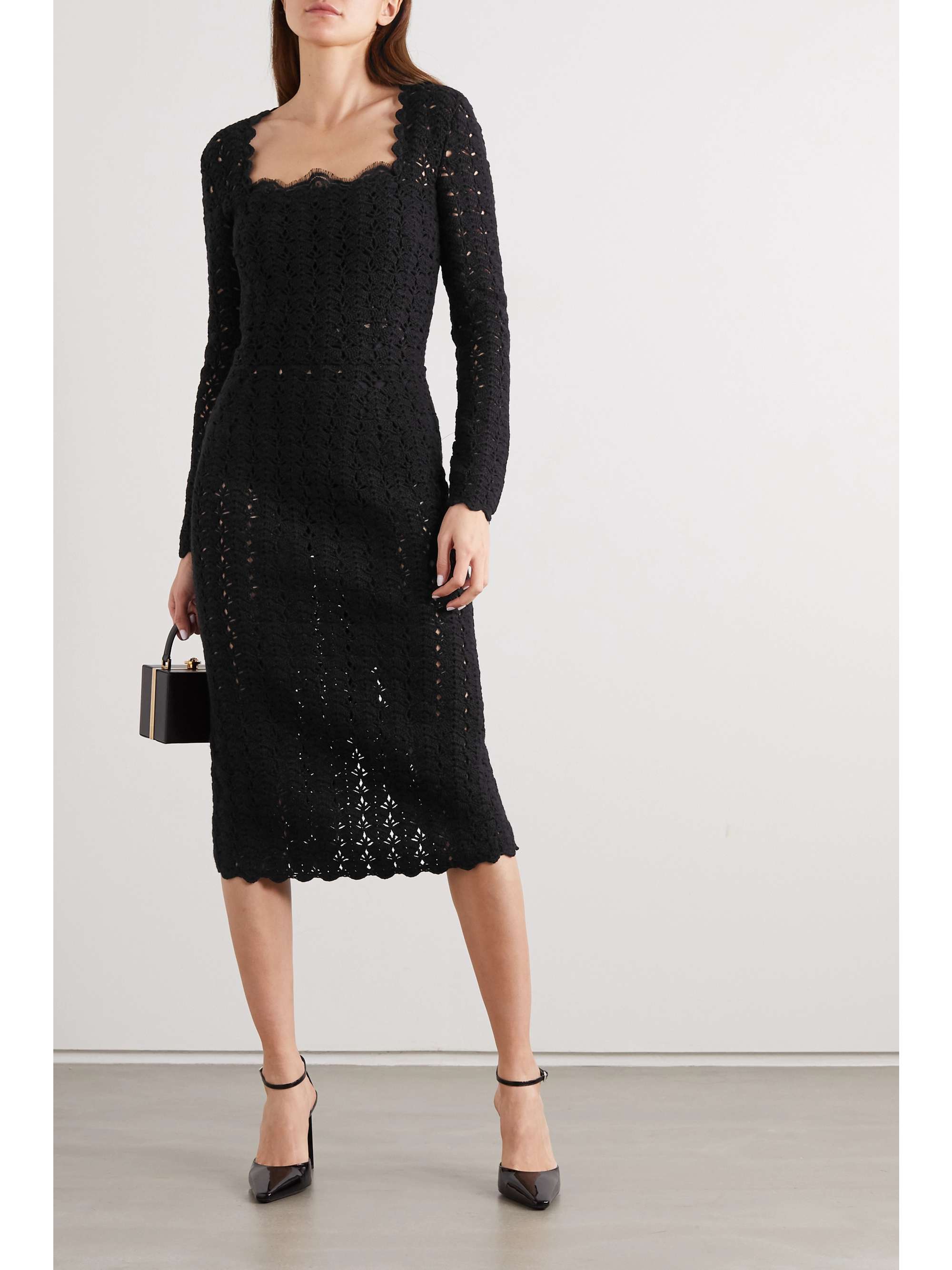 black wool midi dress