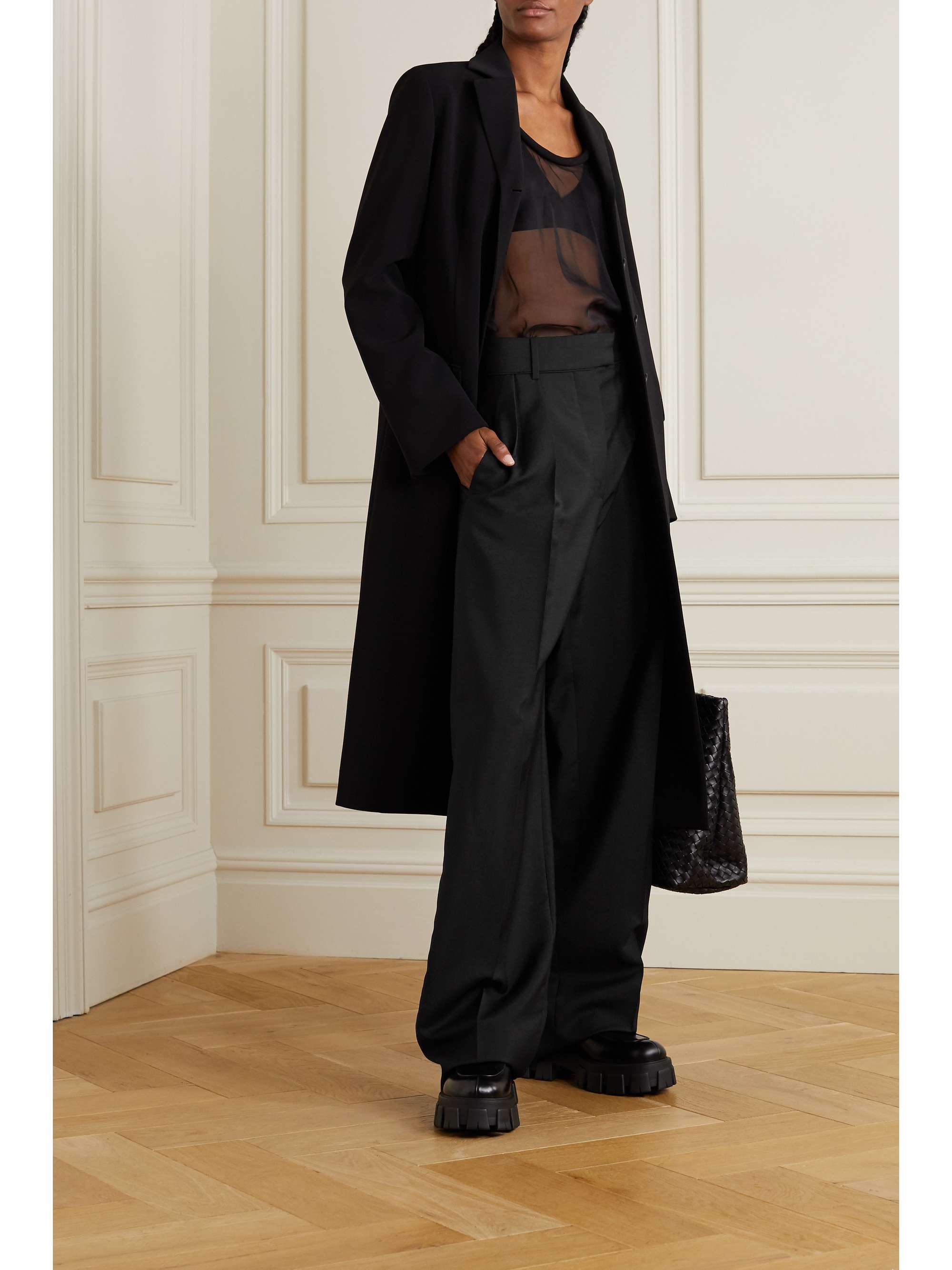 VALENTINO GARAVANI Pleated mohair and wool-blend wide-leg pants