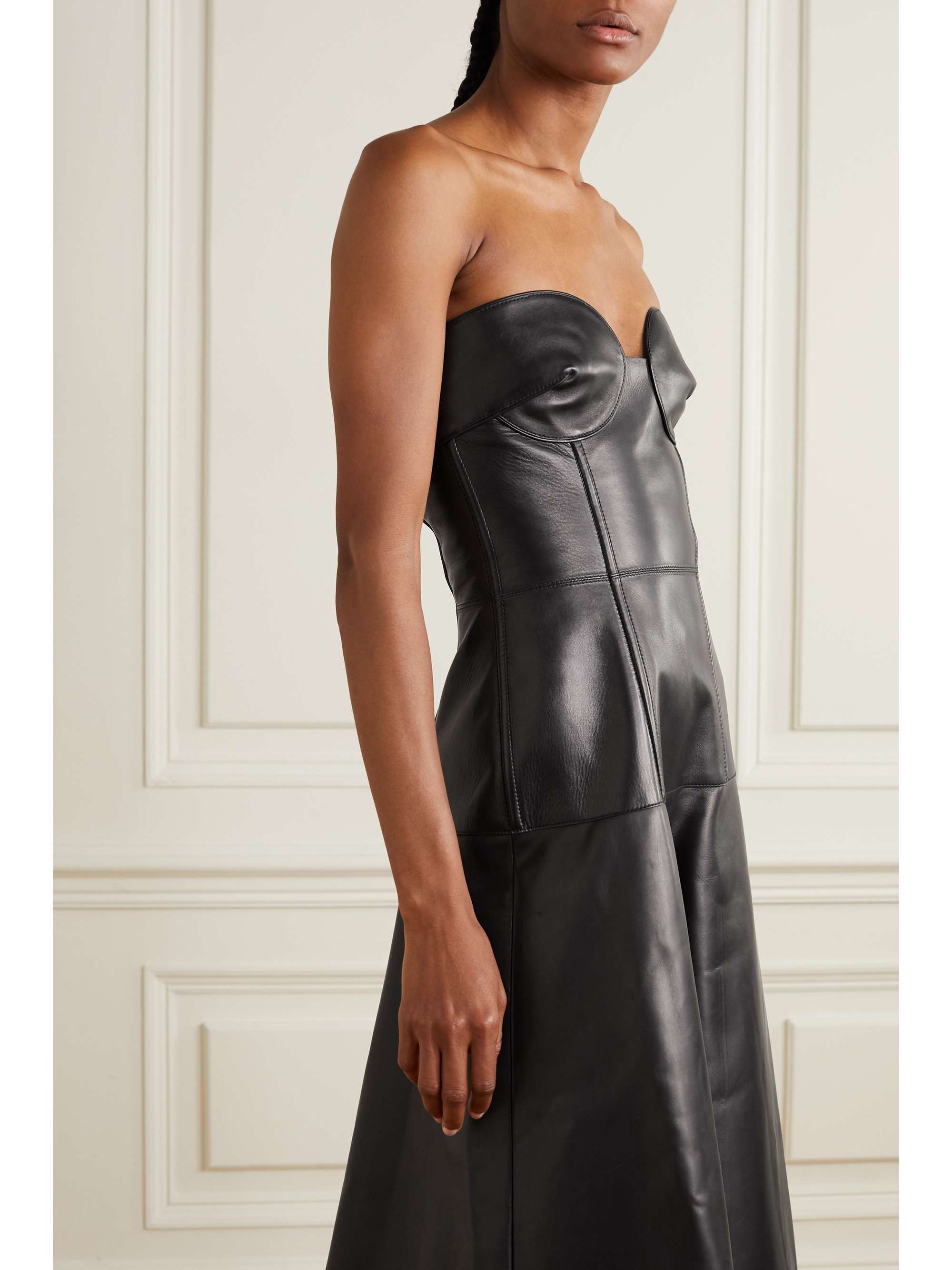 VALENTINO GARAVANI Strapless leather midi dress