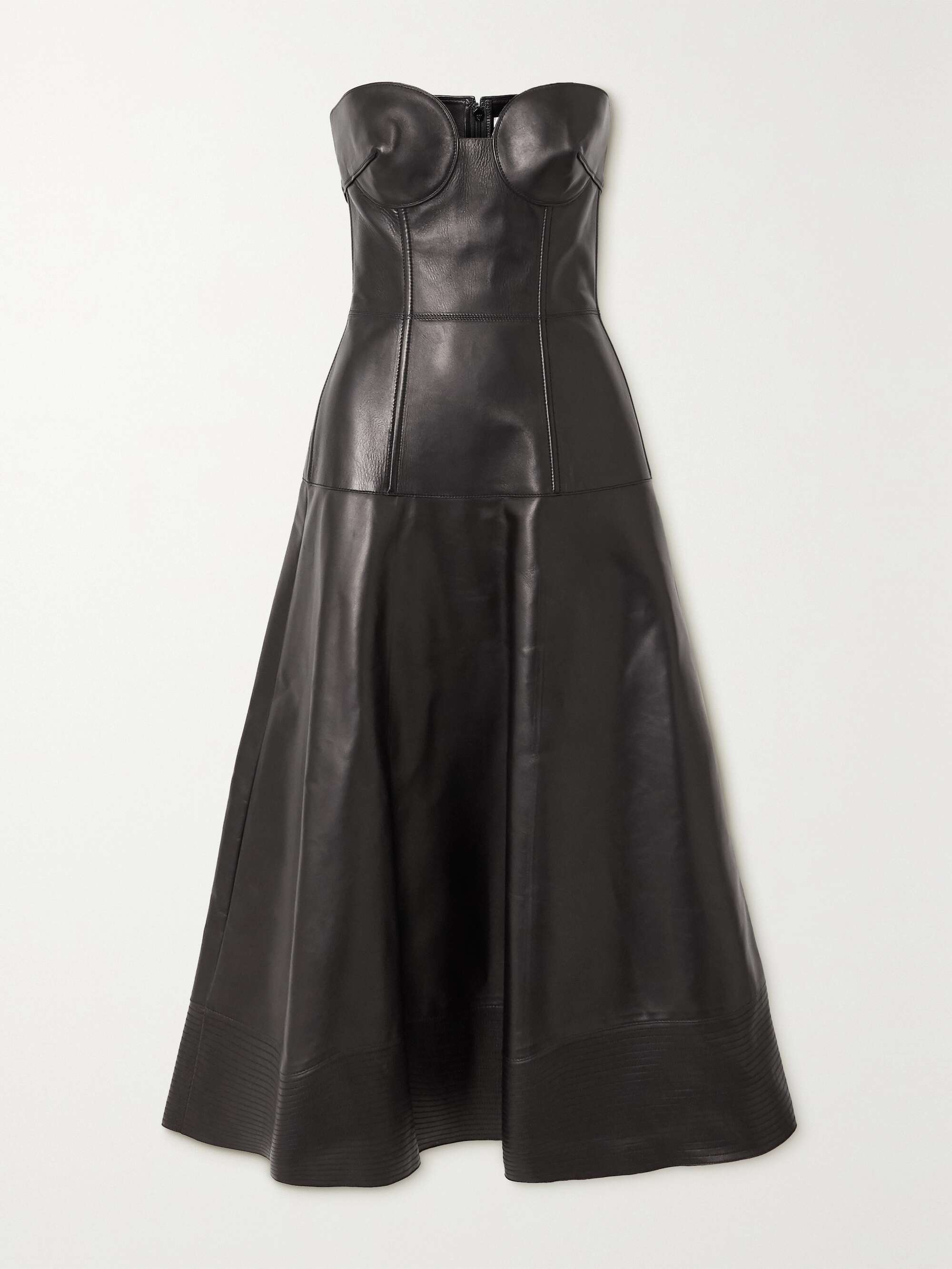 VALENTINO GARAVANI Strapless leather midi dress