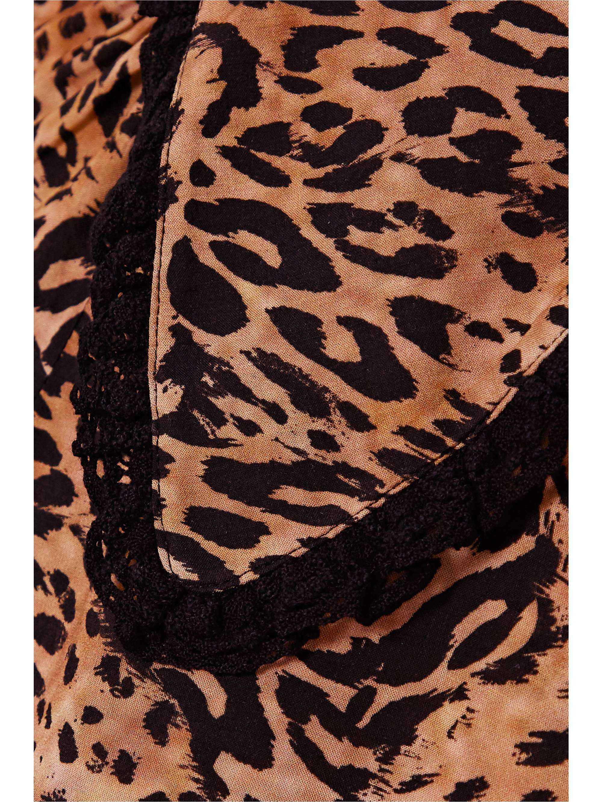 RIXO Misha crochet-trimmed leopard-print woven blouse