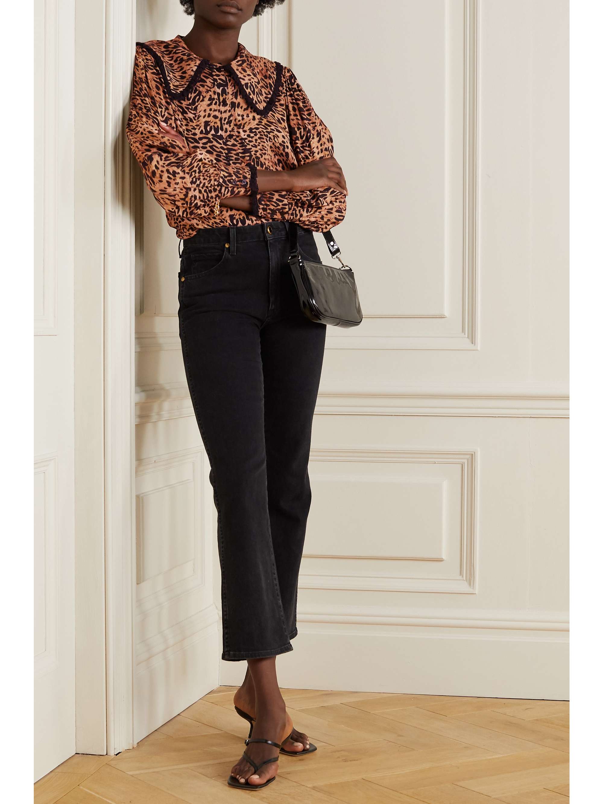 RIXO Misha crochet-trimmed leopard-print woven blouse
