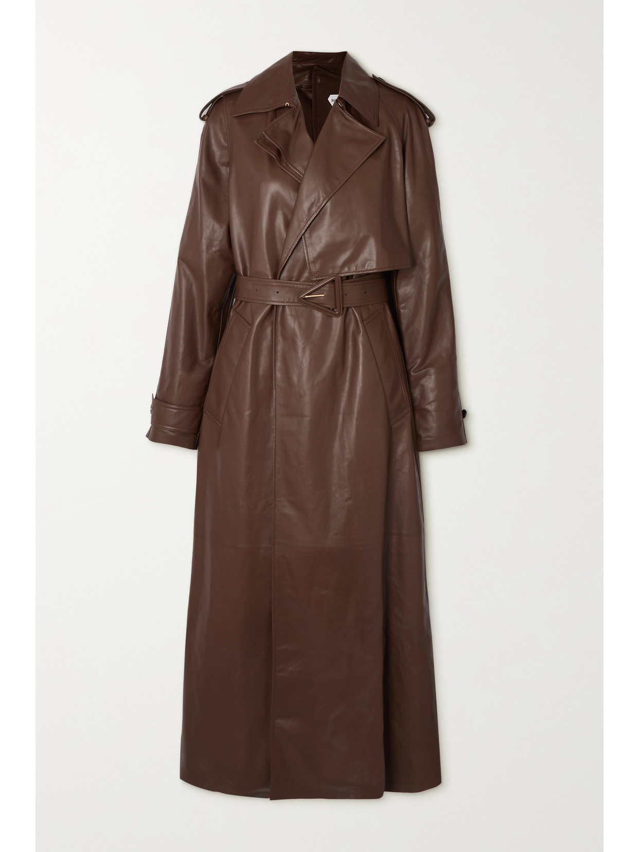 Bottega Veneta Leather Oversized Belted Trench Coat In Brown