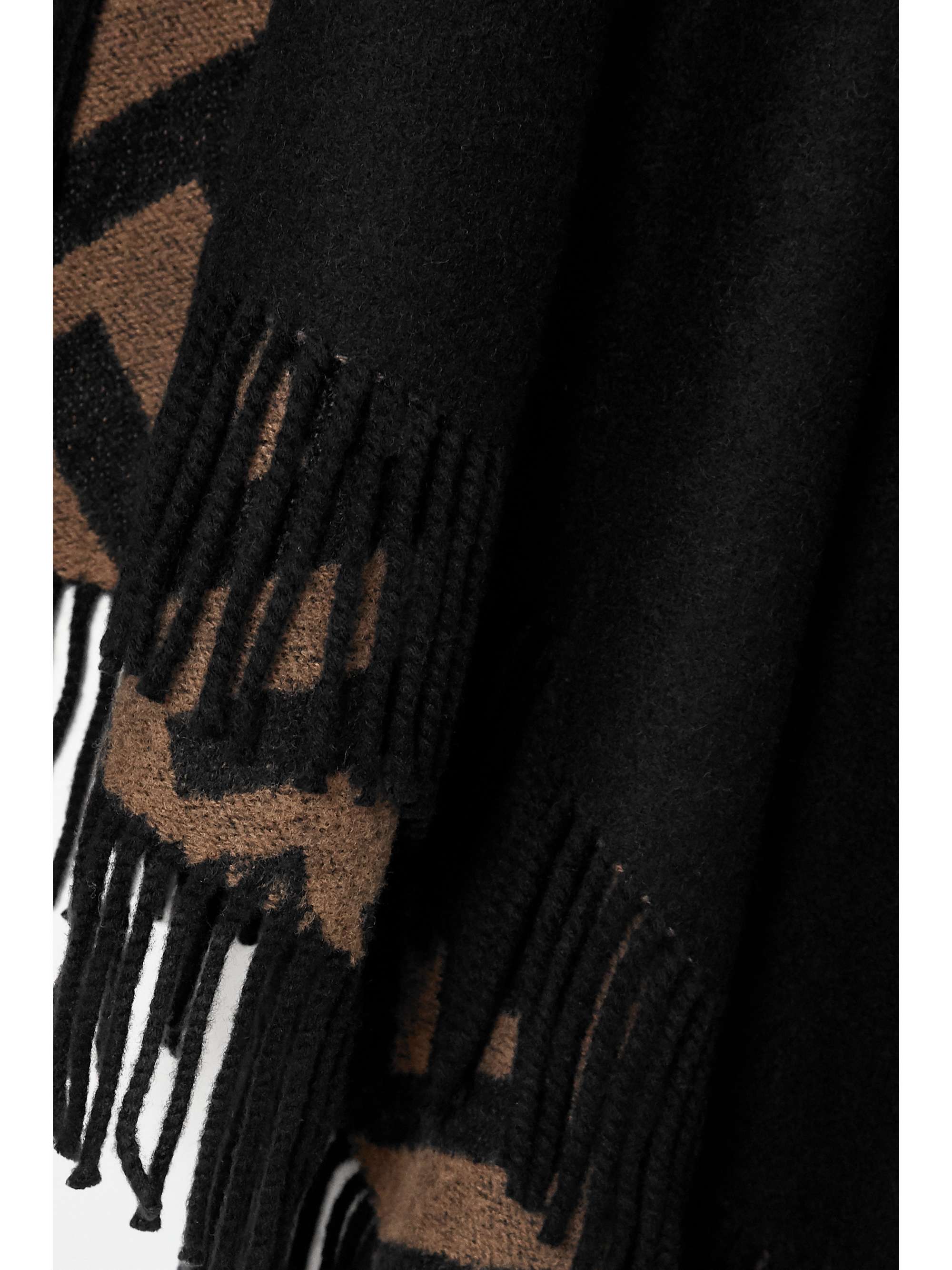 FENDI Reversible fringed intarsia wool and cashmere-blend wrap