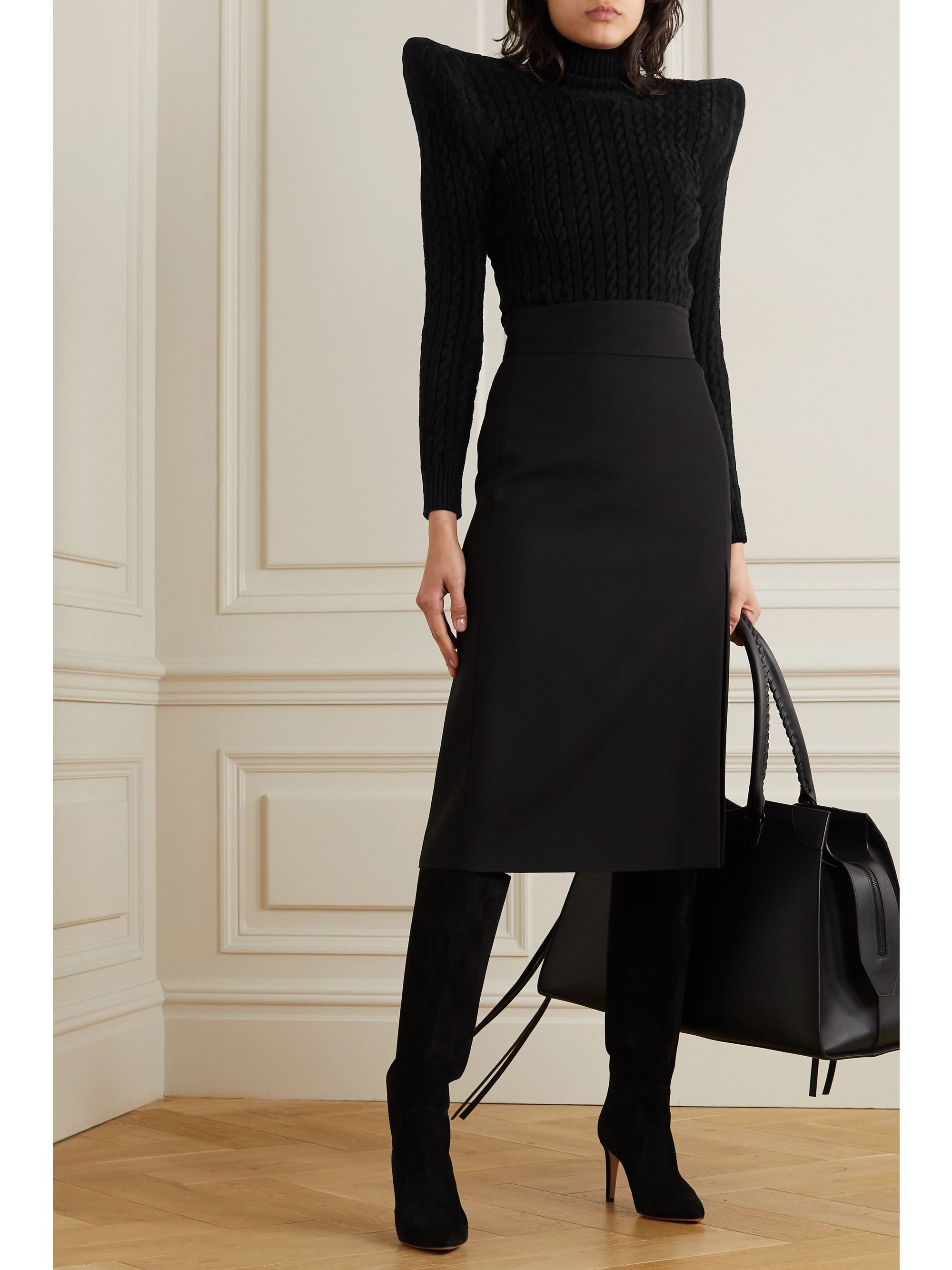 black cable turtleneck sweater