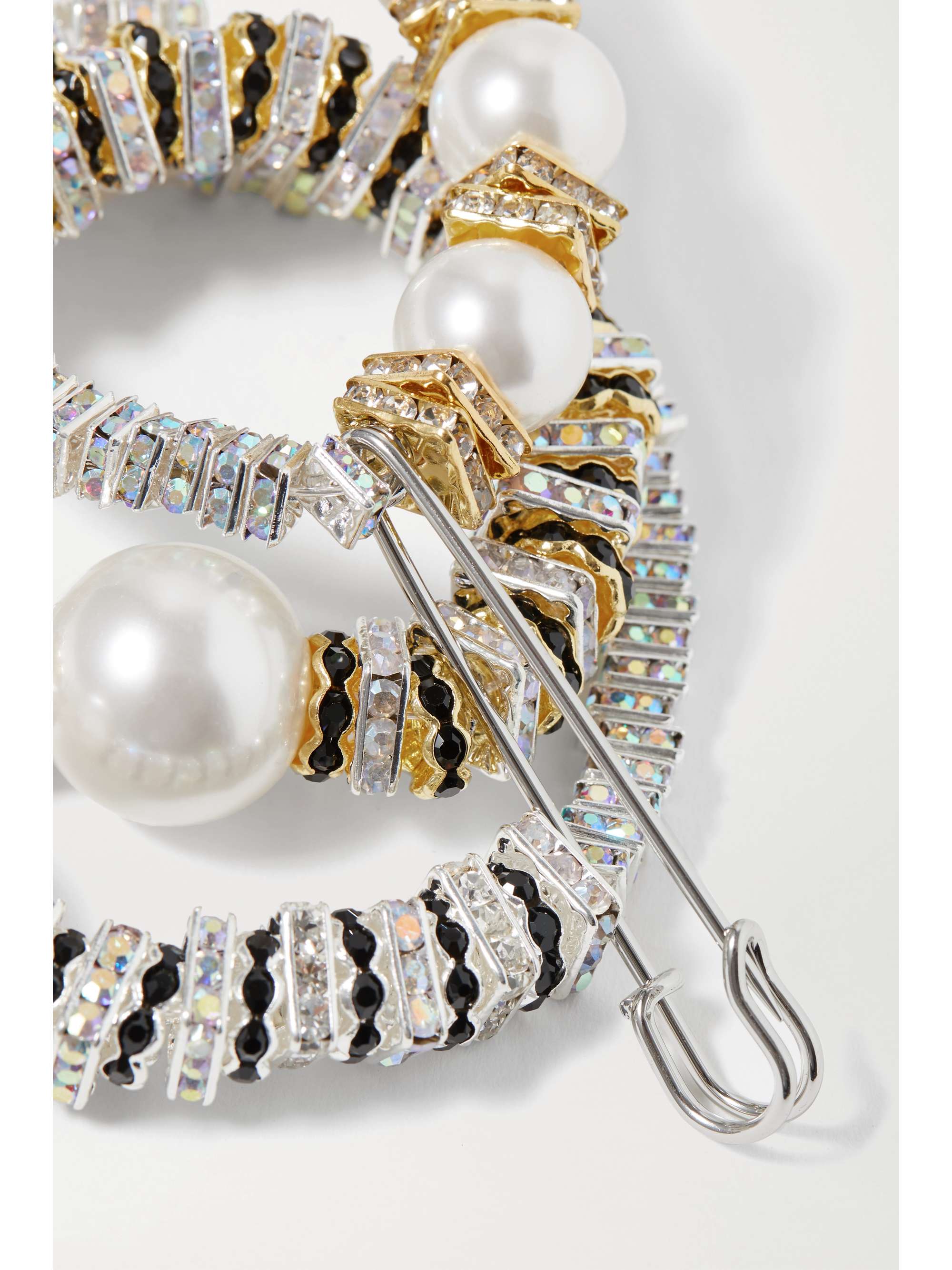 PEARL OCTOPUSS.Y Octopus gold and silver-plated, crystal and faux pearl brooch