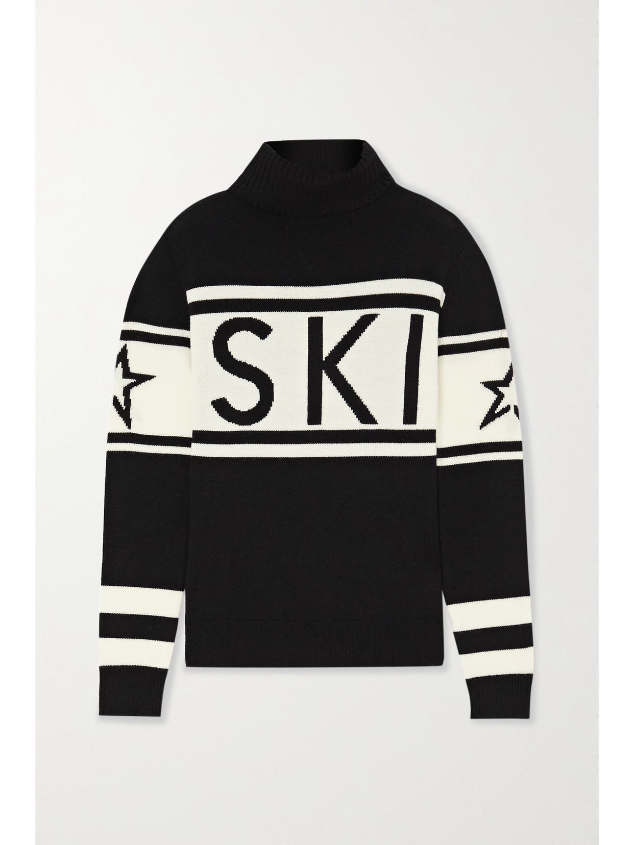 Perfect Moment Schild Intarsia Merino Wool Turtleneck Sweater In Black