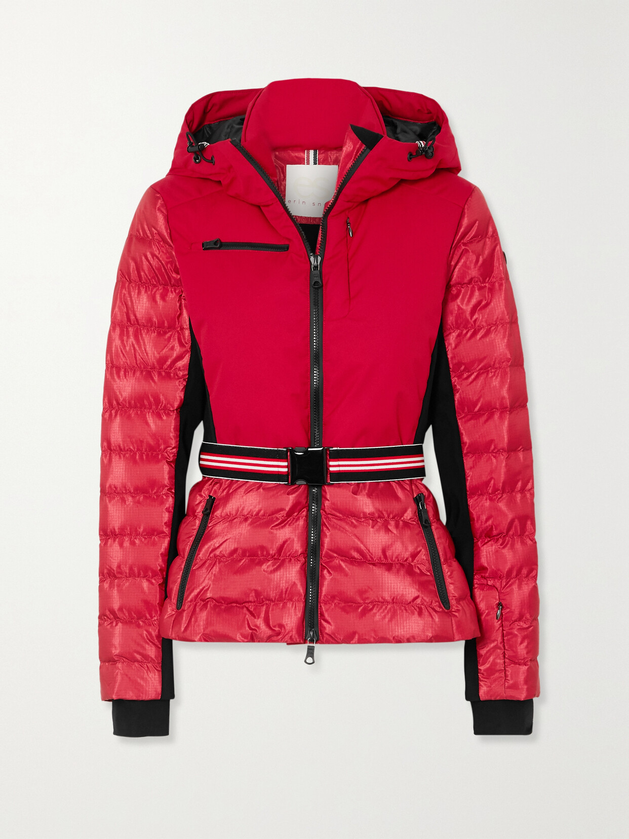 ERIN SNOW KAT HOODED BELTED QUILTED SKI JACKET