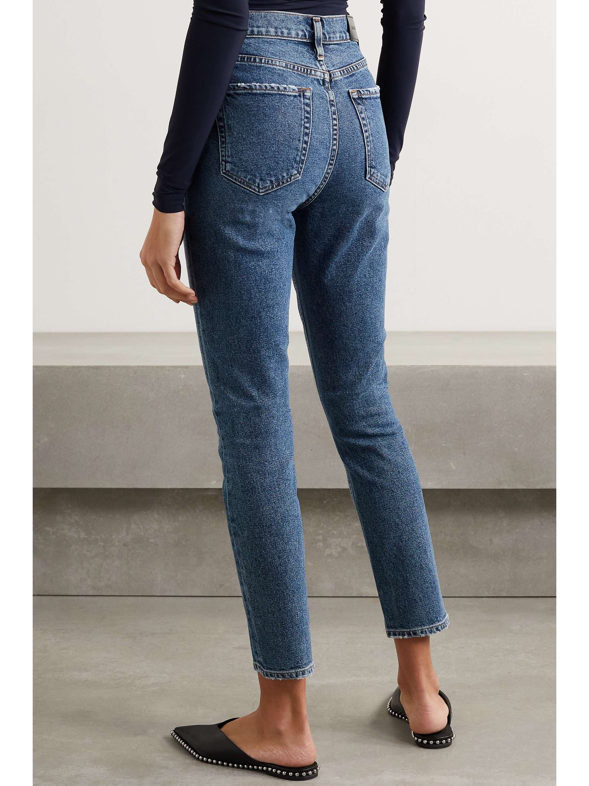 Mid denim High-rise slim-leg jeans 
