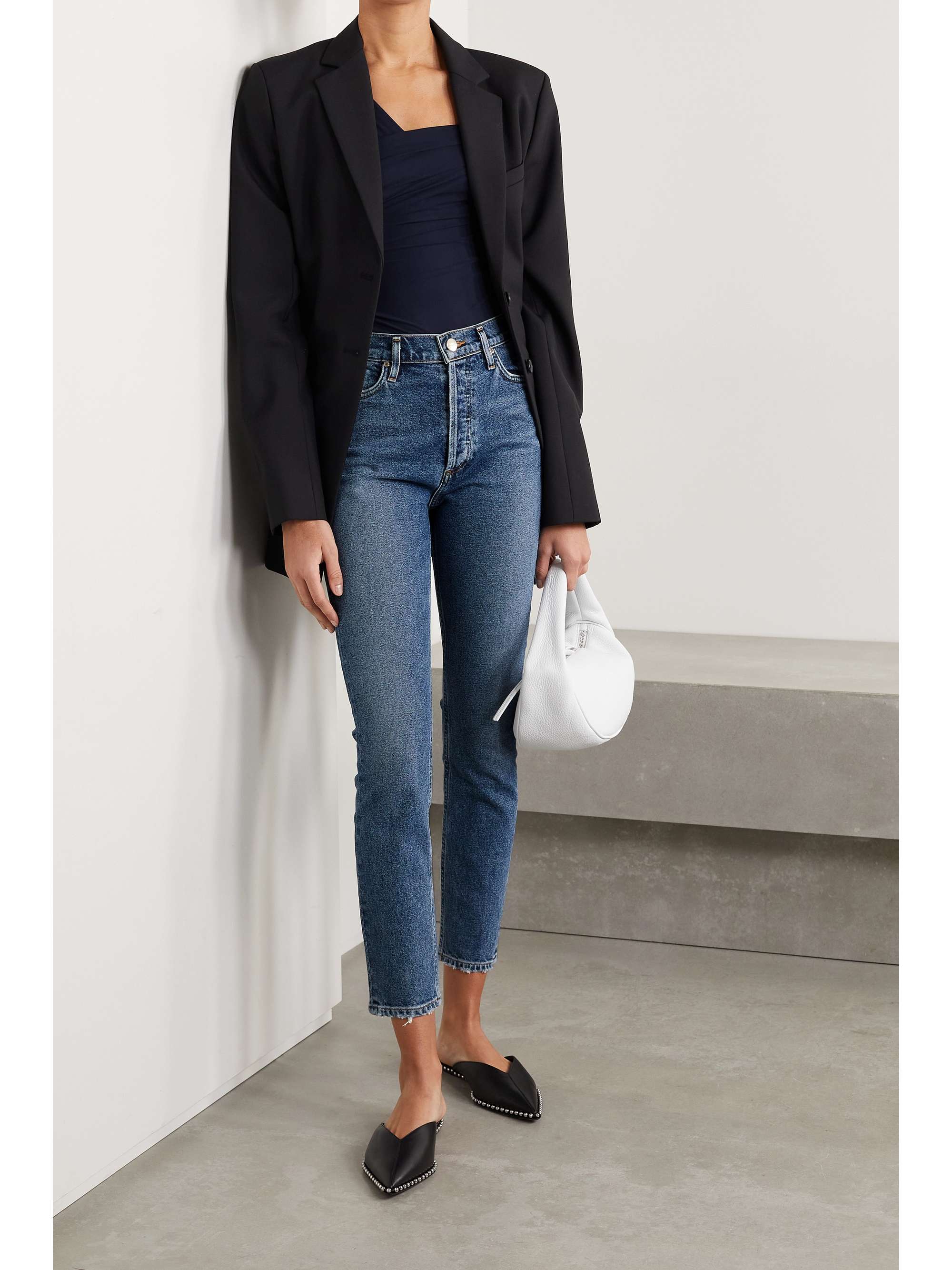 Mid denim High-rise slim-leg jeans 