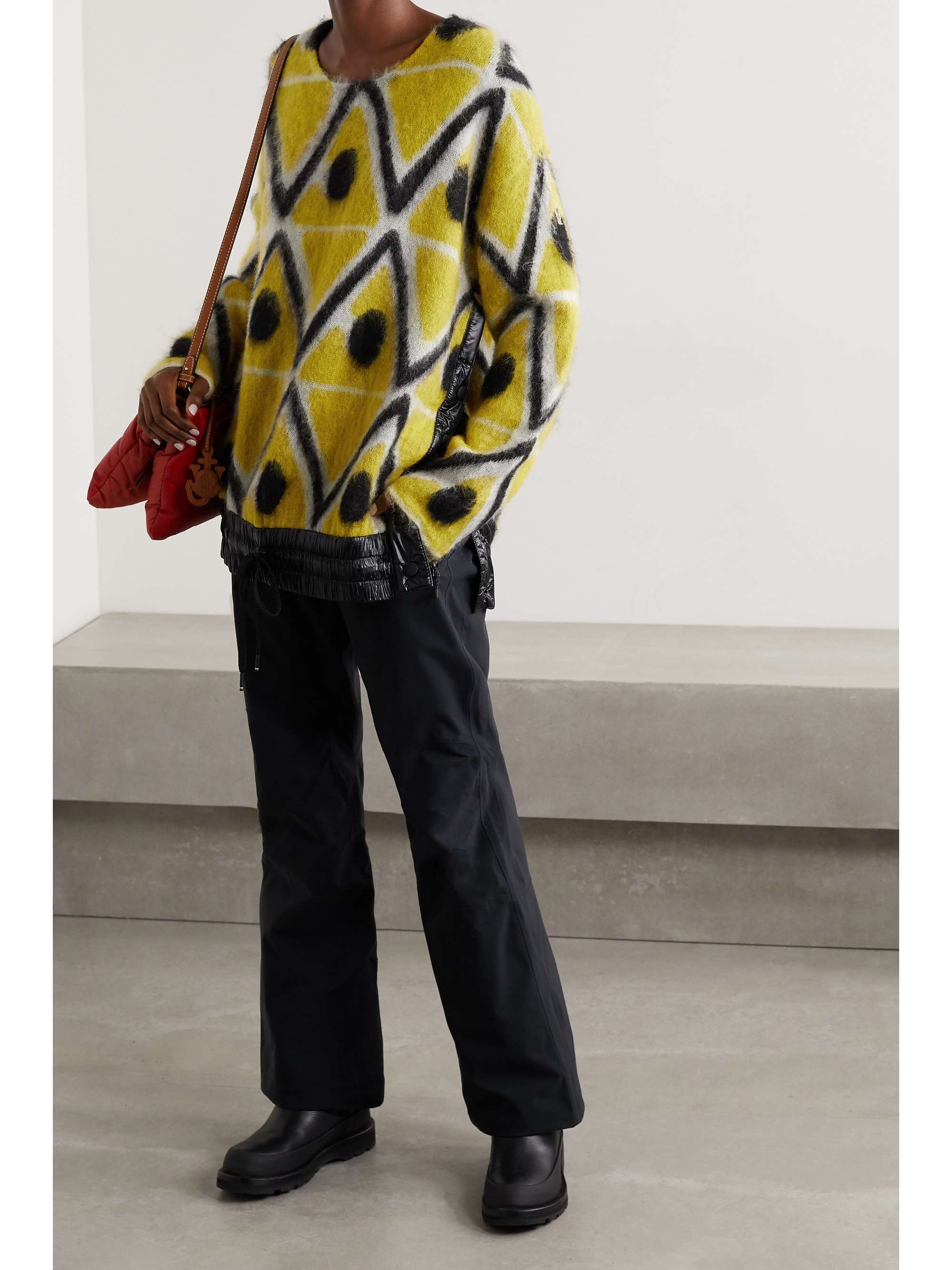MONCLER GENIUS + 3 Moncler Grenoble oversized shell-trimmed jacquard-knit mohair-blend sweater
