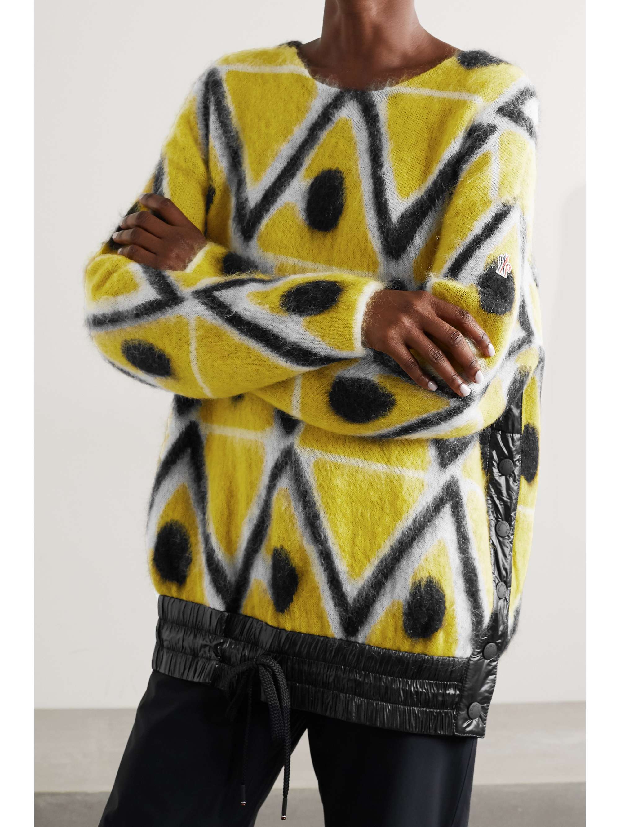 MONCLER GENIUS + 3 Moncler Grenoble oversized shell-trimmed jacquard-knit mohair-blend sweater