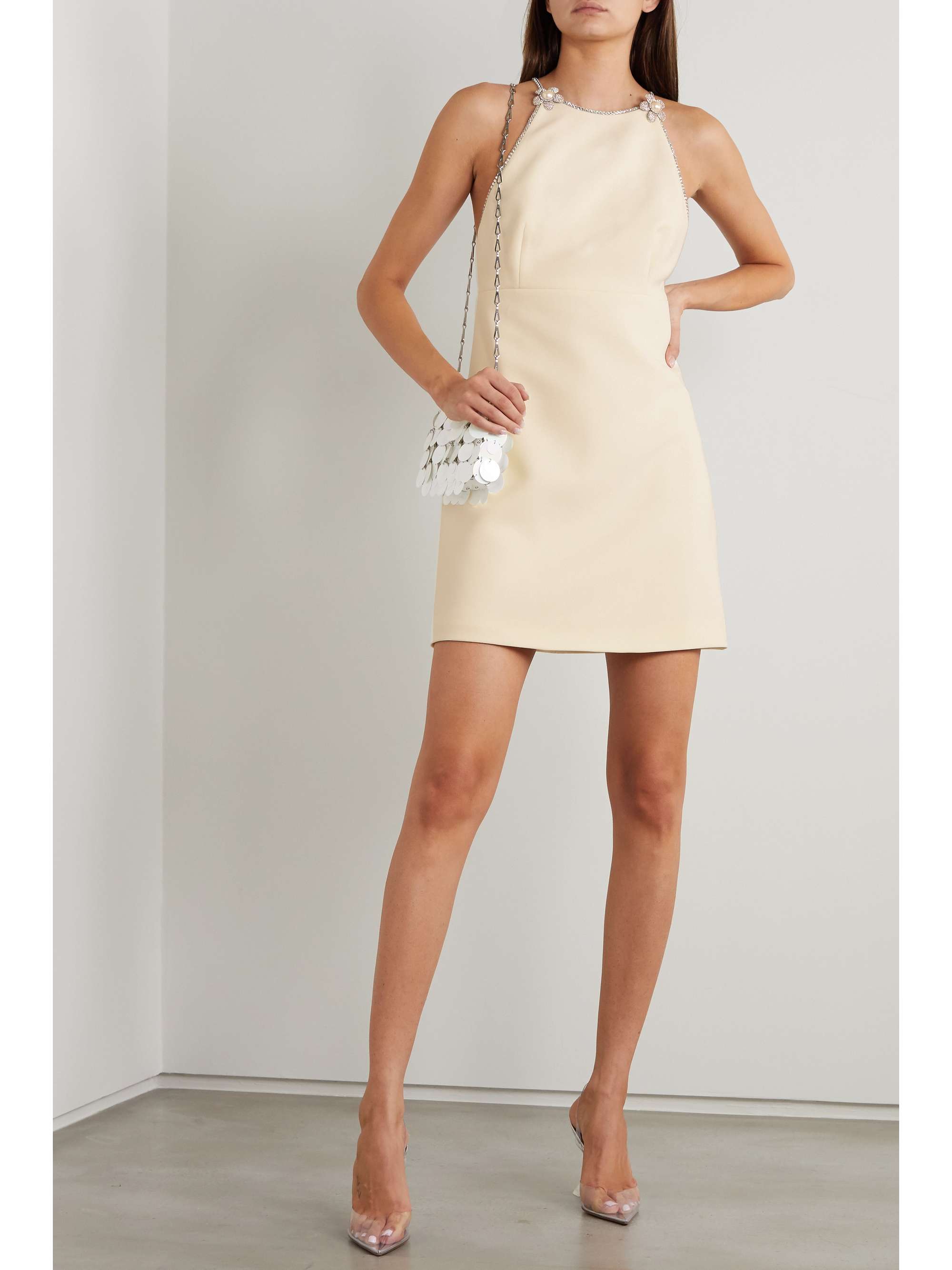 pearl-embellished cady mini dress ...