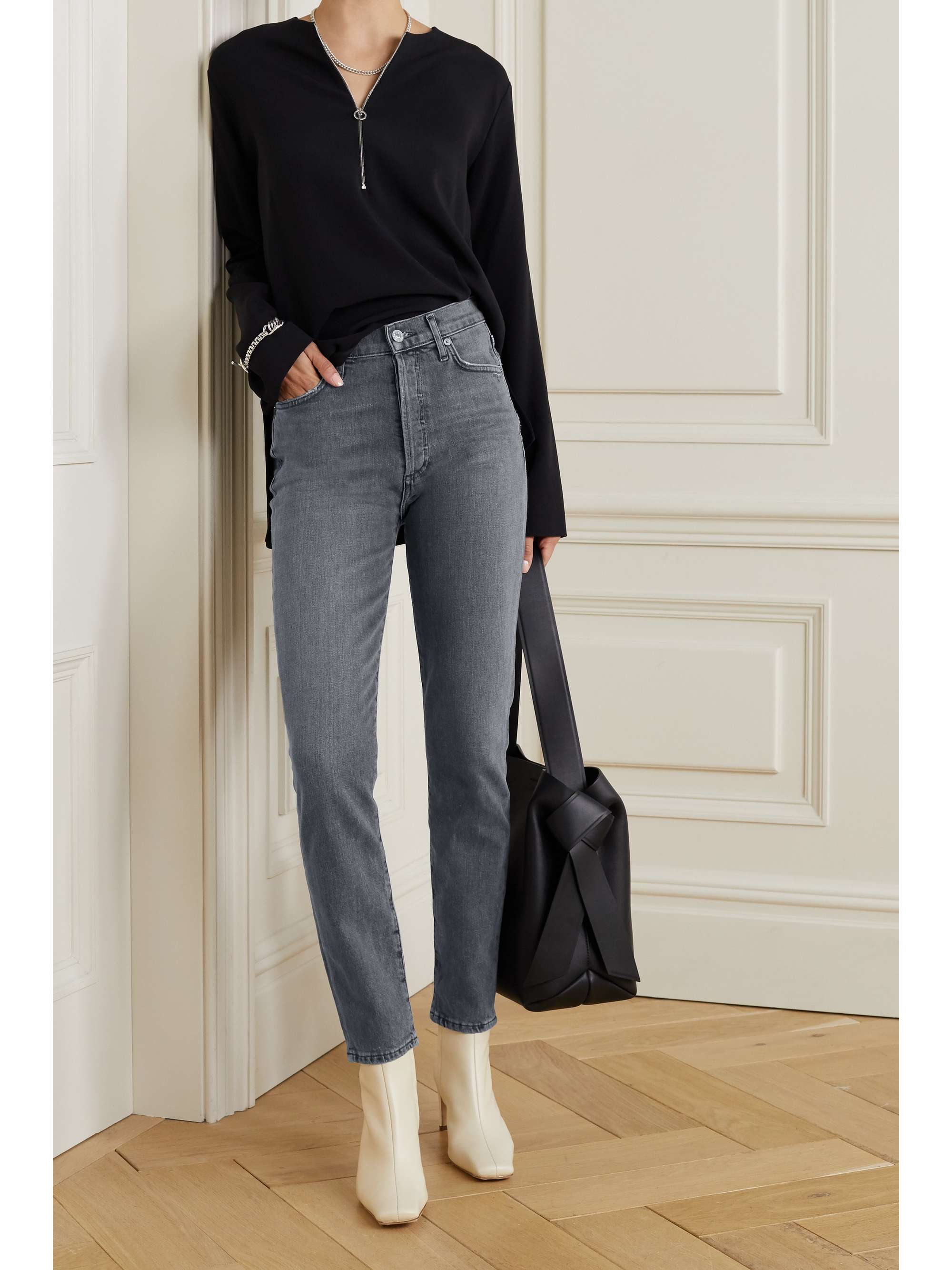 Gray Olivia high-rise slim-leg jeans 