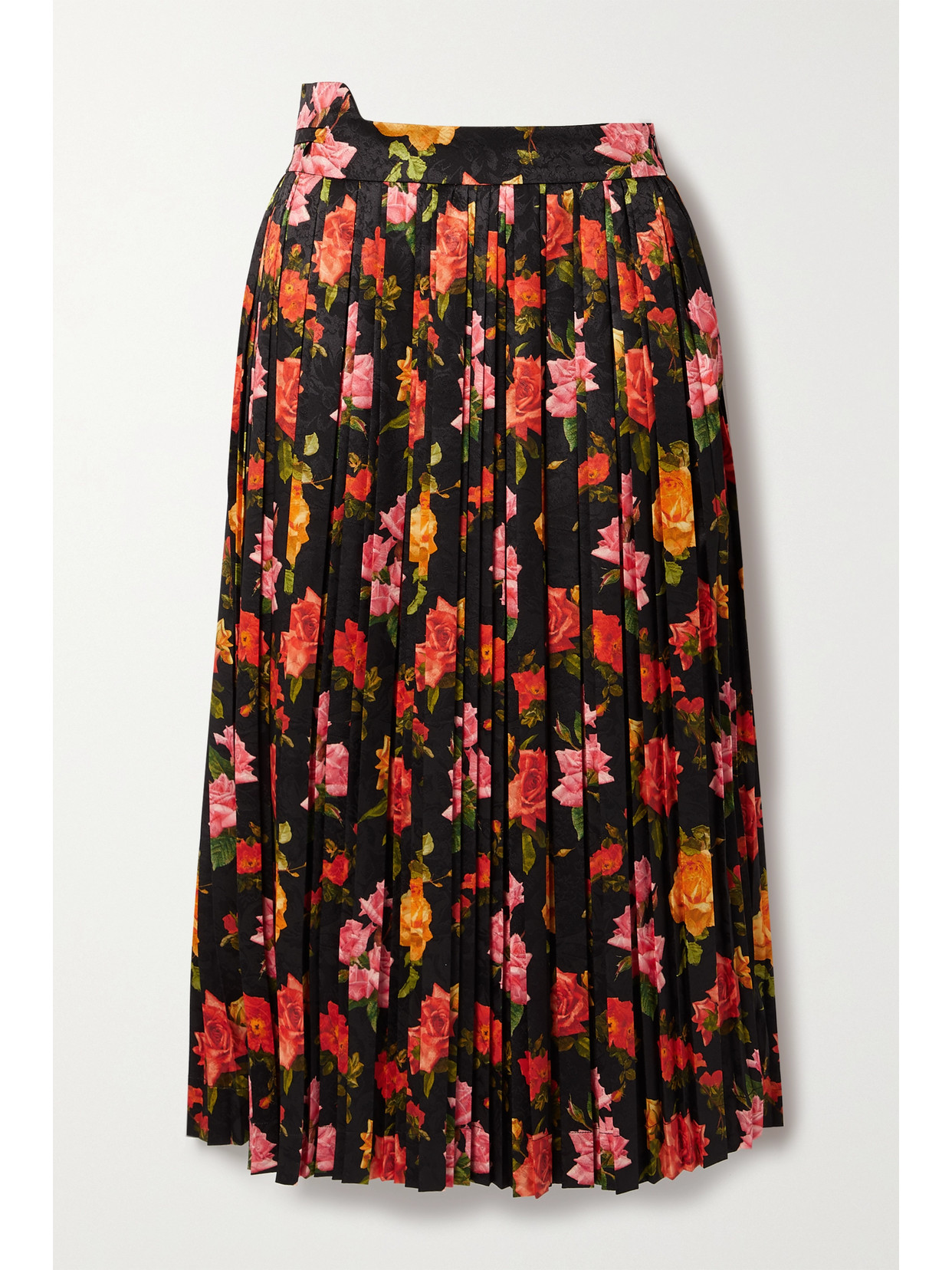 Commission - Fanny Pleated Floral-print Satin-jacquard Midi Skirt - Black 22 Awaiting product image