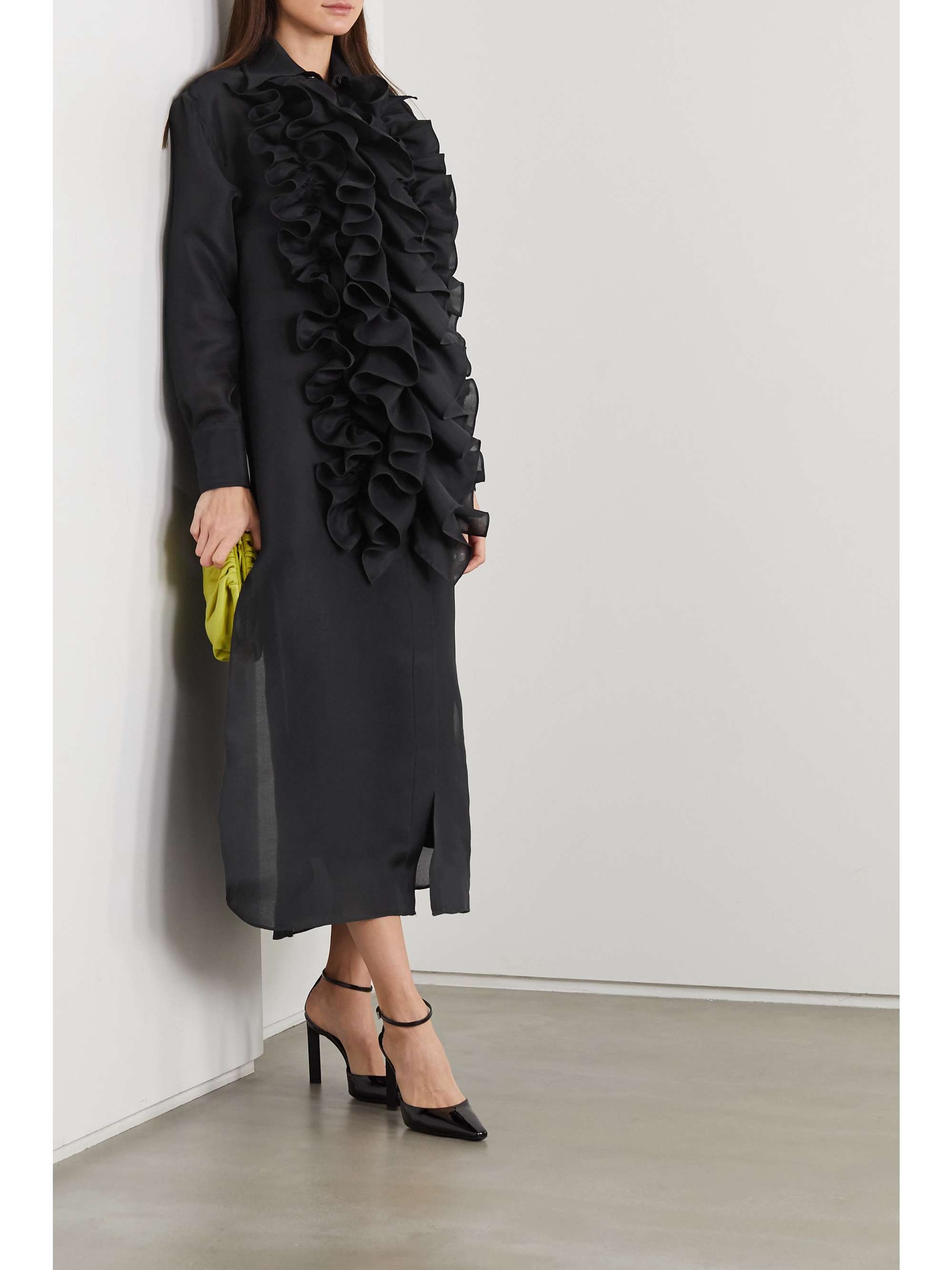CHRISTOPHER JOHN ROGERS Ruffled silk-organza midi shirt dress