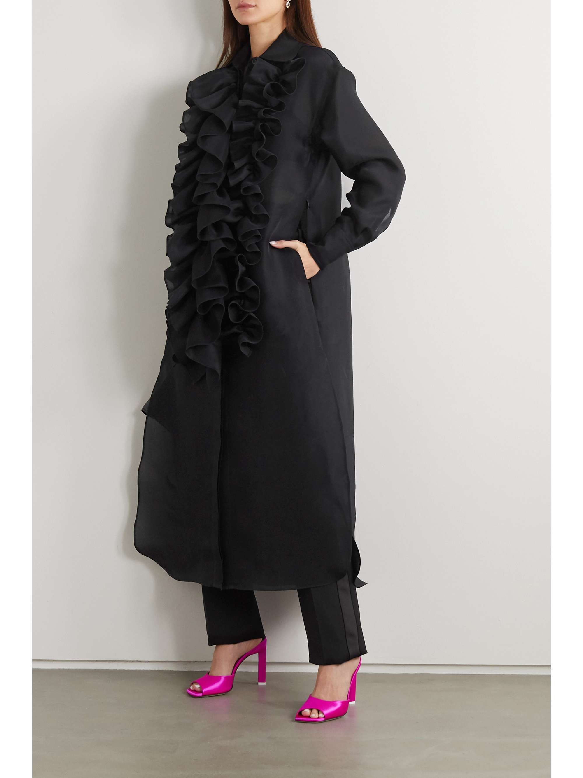 CHRISTOPHER JOHN ROGERS Ruffled silk-organza midi shirt dress