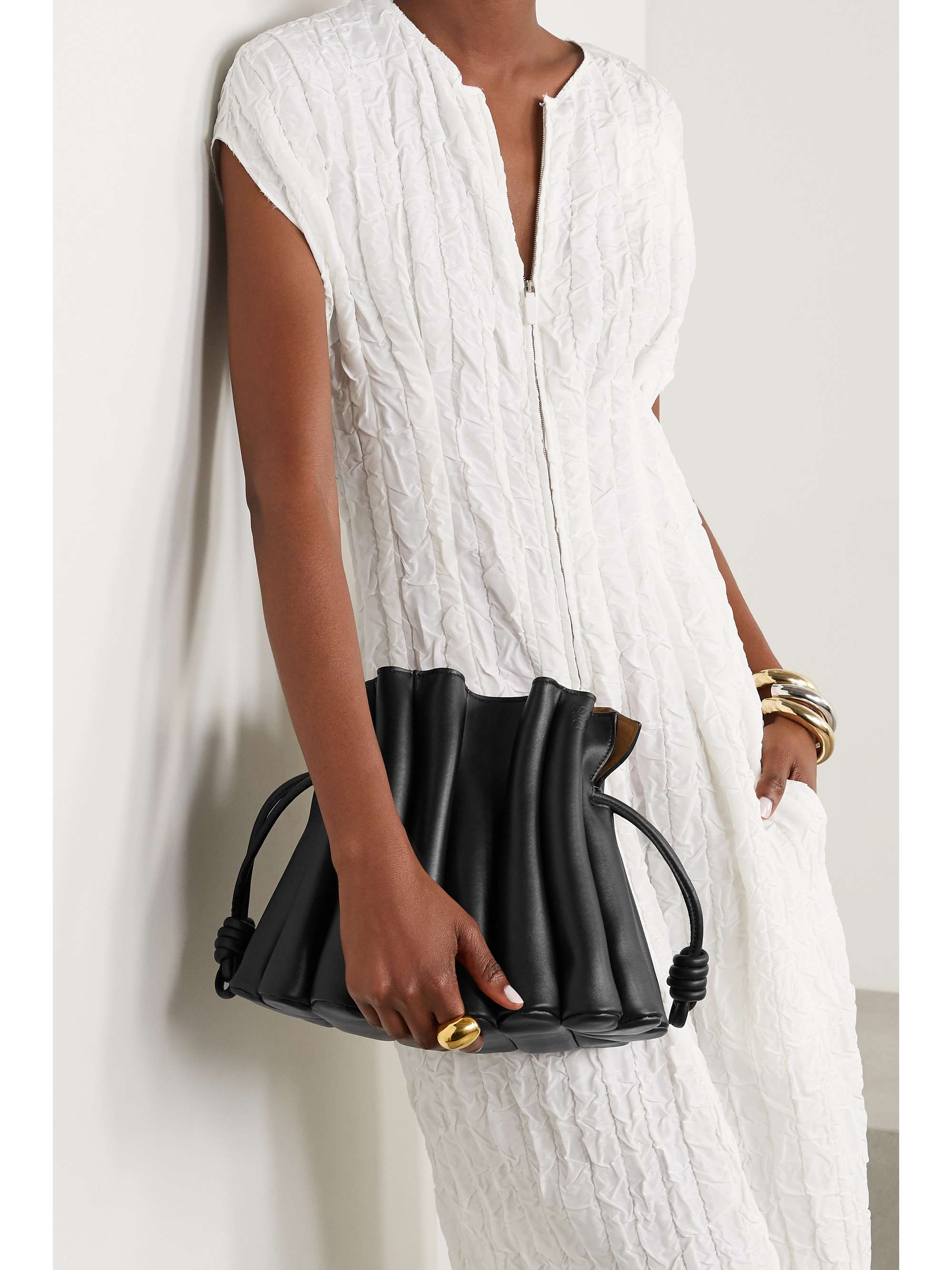 LOEWE Flamenco Ondas pleated leather clutch