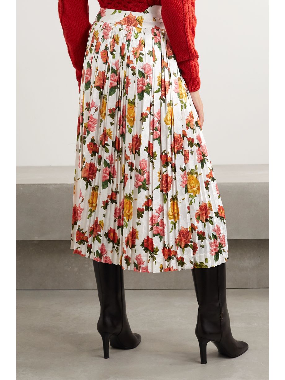White Fanny pleated floral-print satin-jacquard midi skirt | COMMISSION ...
