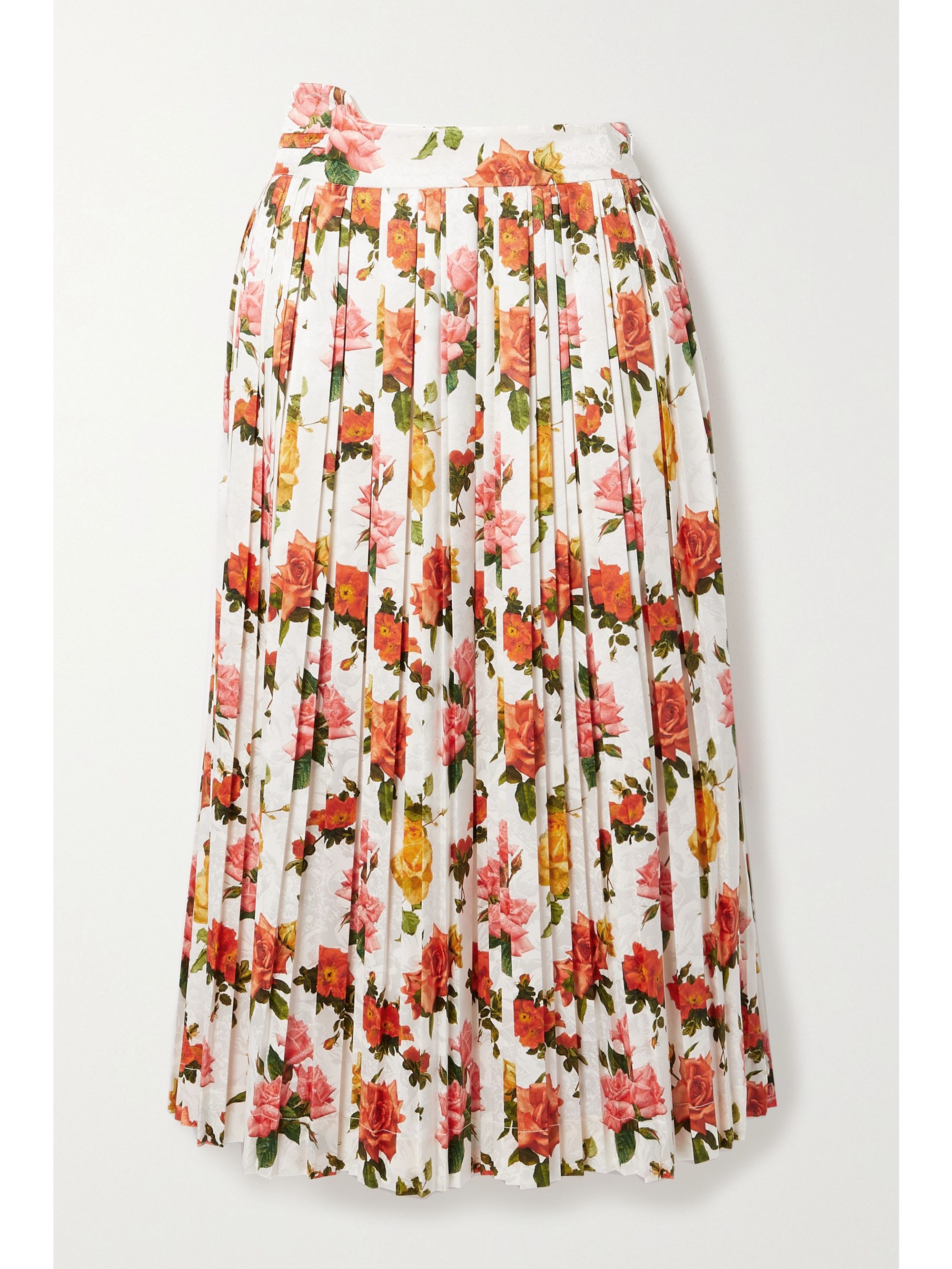 White Fanny pleated floral-print satin-jacquard midi skirt | COMMISSION ...