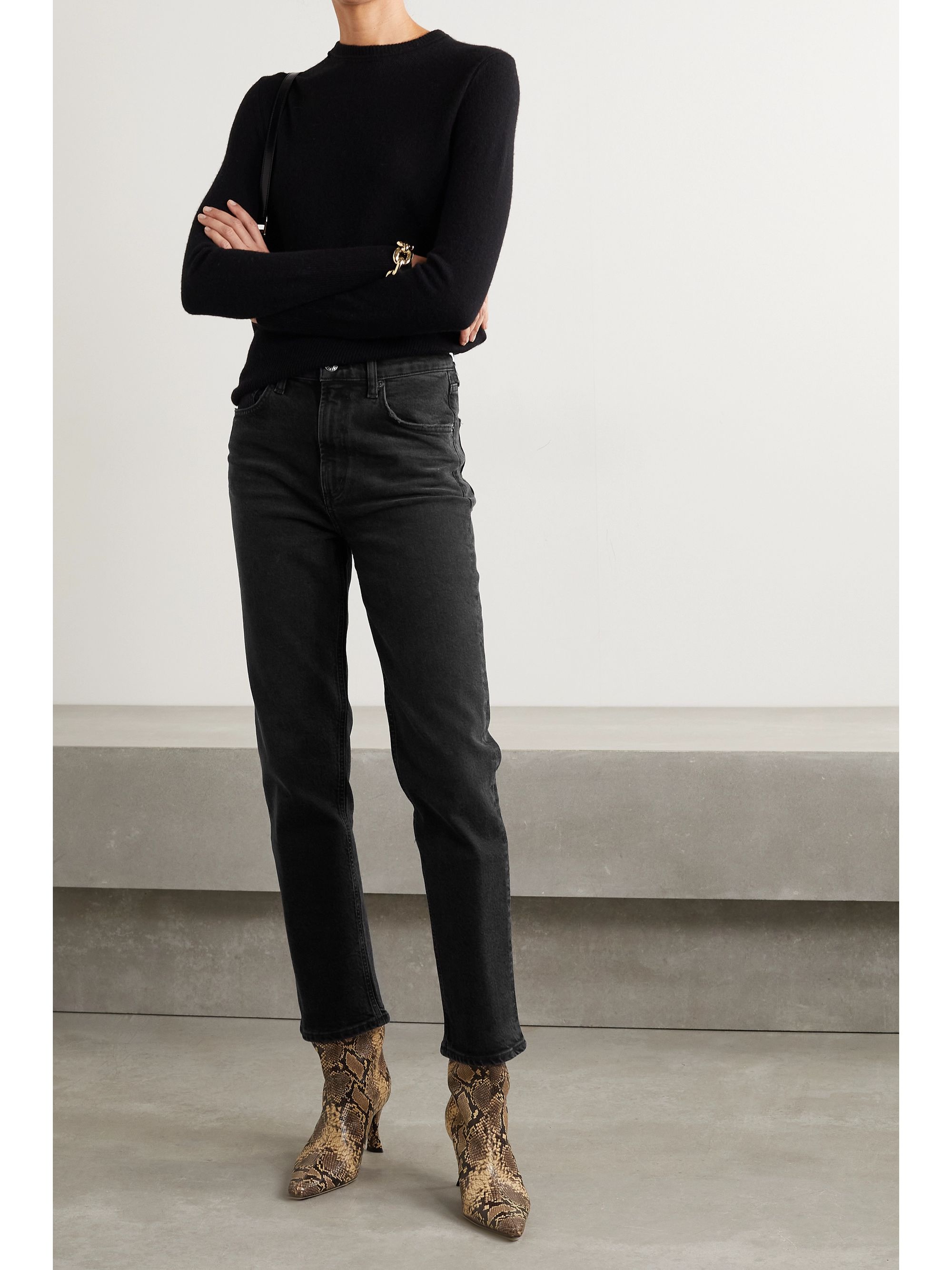 straight leg high waisted jeans black