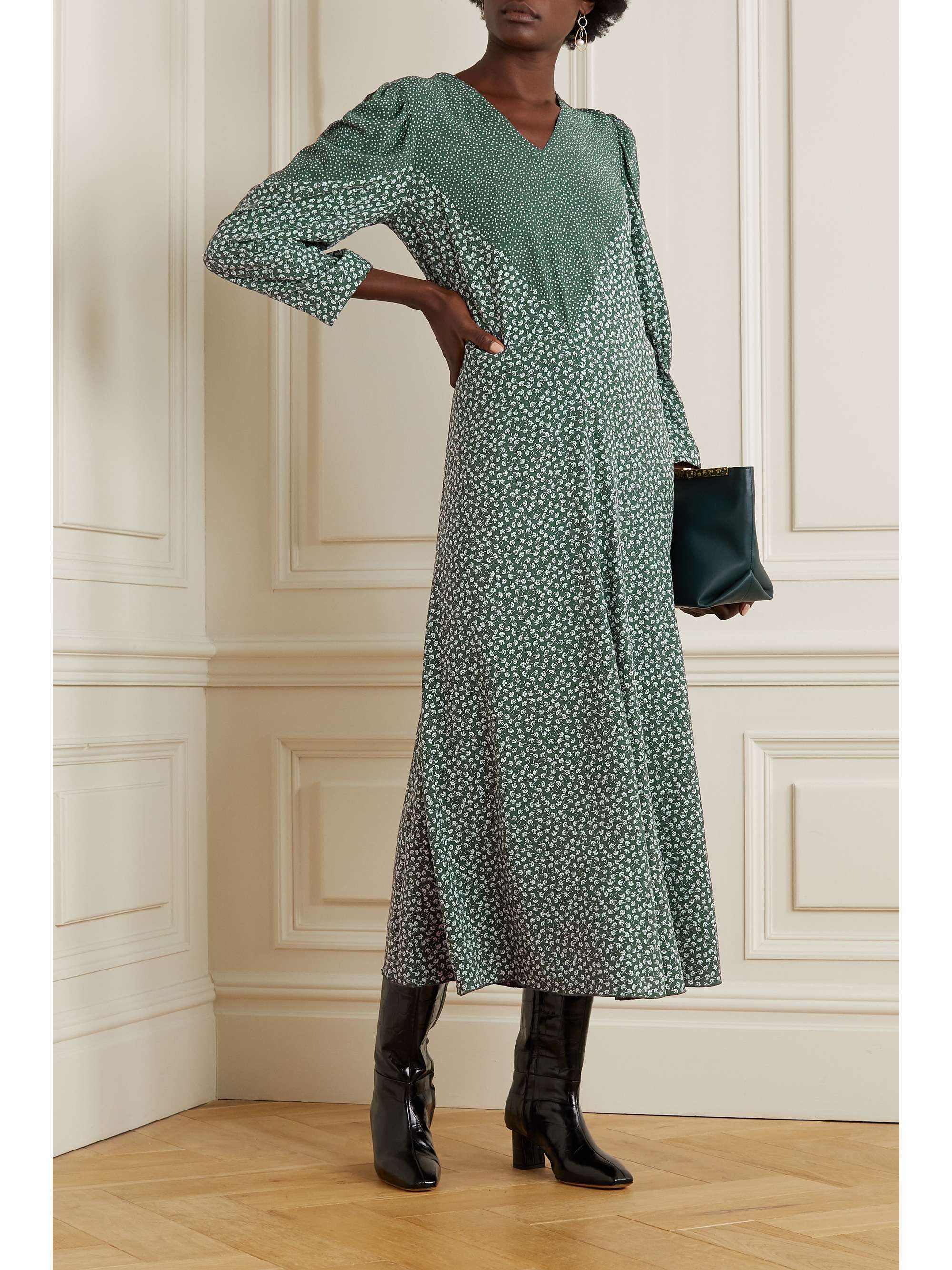 crepe maxi dress with sleeves