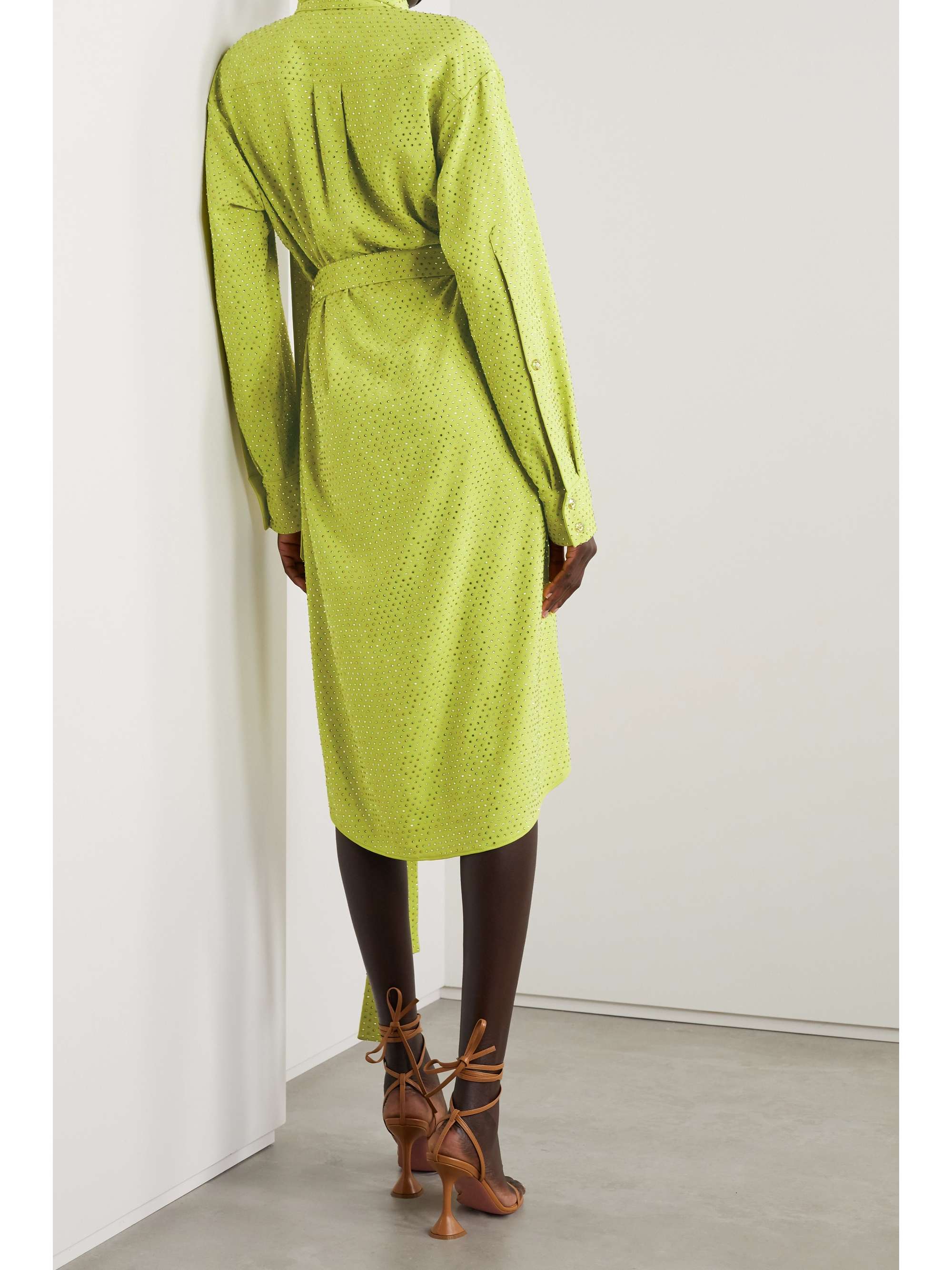 CHRISTOPHER JOHN ROGERS Belted crystal-embellished crepe midi shirt dress