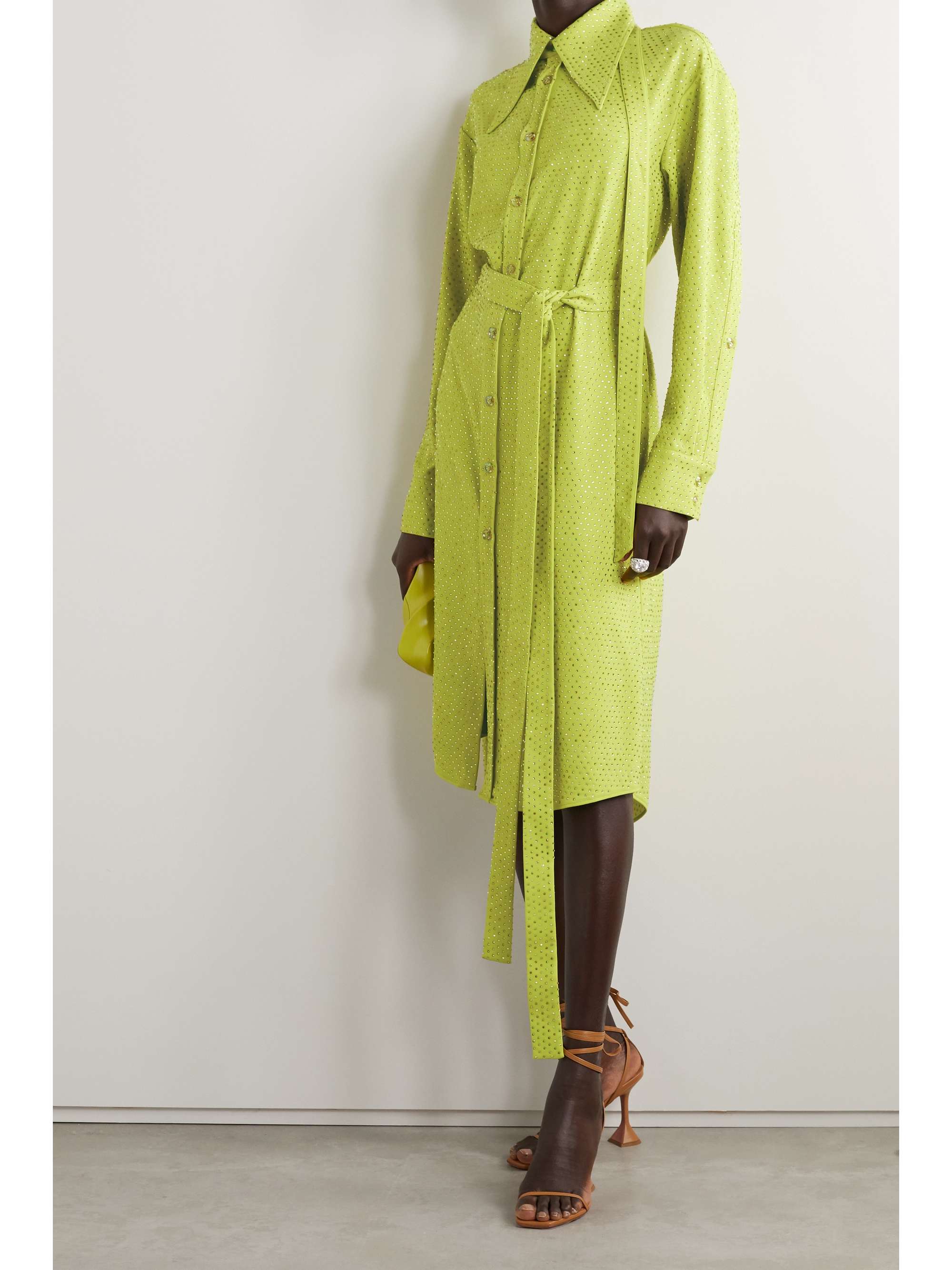 CHRISTOPHER JOHN ROGERS Belted crystal-embellished crepe midi shirt dress