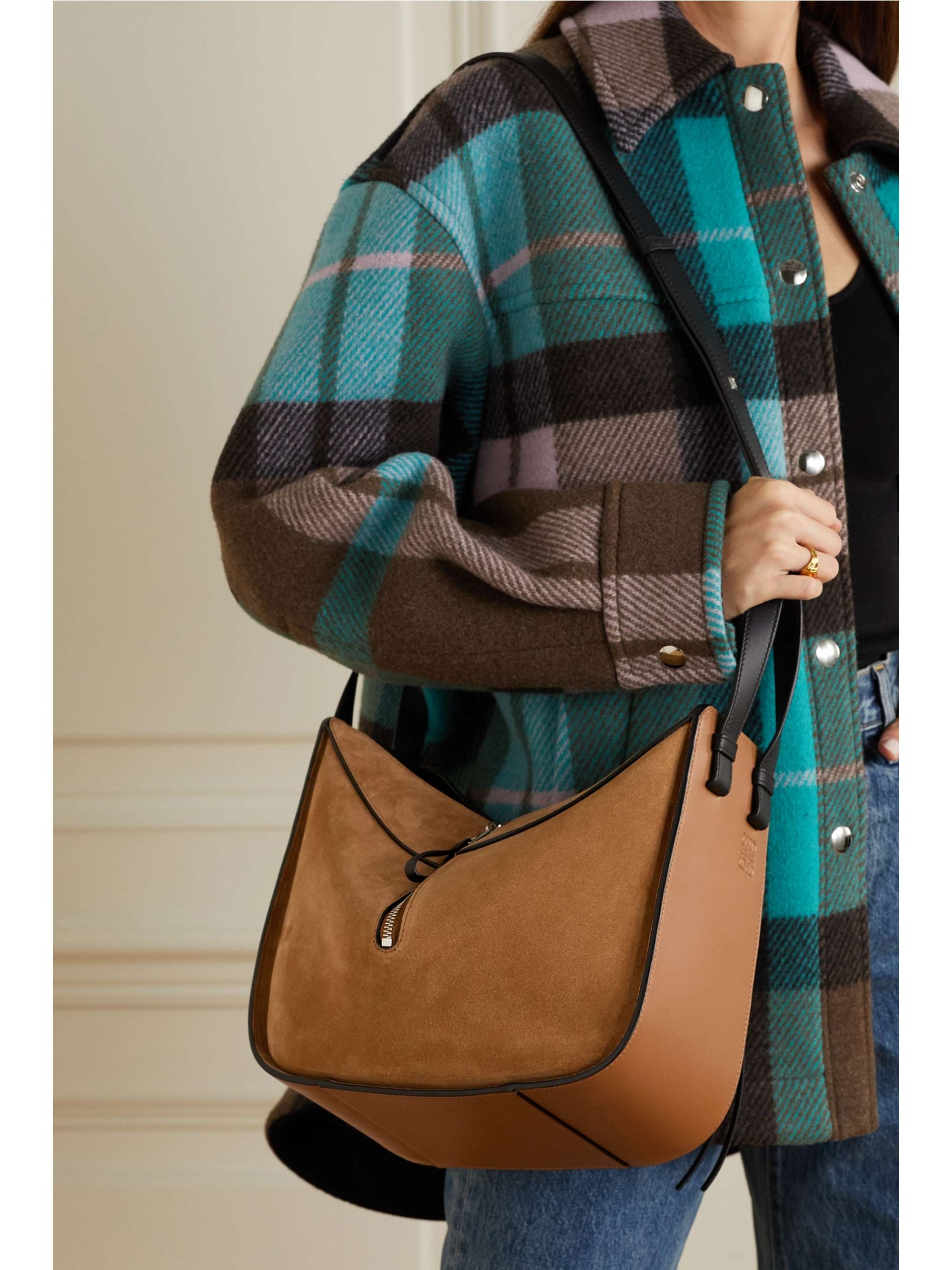 LOEWE Hammock small paneled leather and suede tote