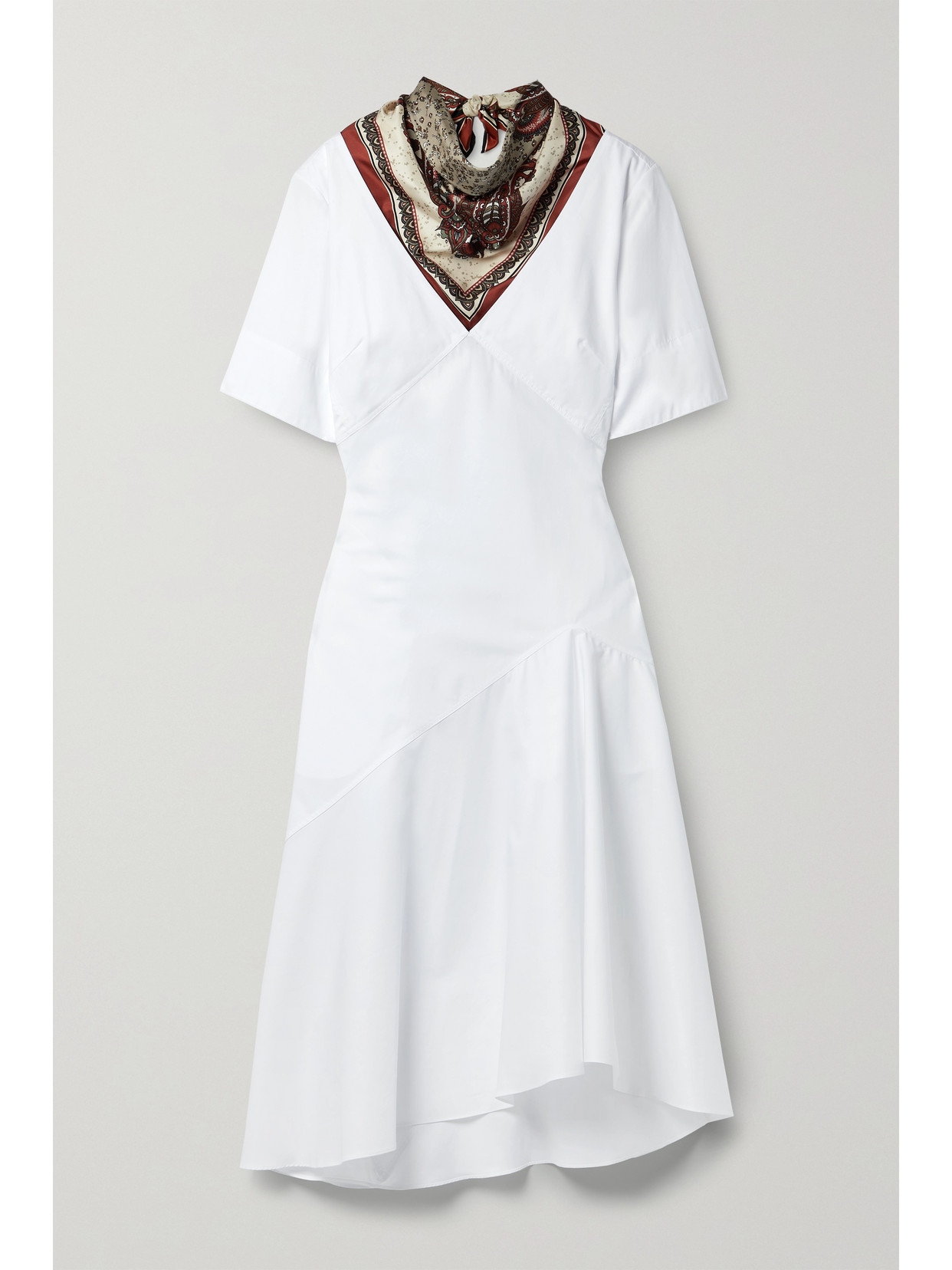 Rosie Assoulin By Any Other Name Paisley-print Silk Twill-trimmed Cotton-poplin Midi Dress In White