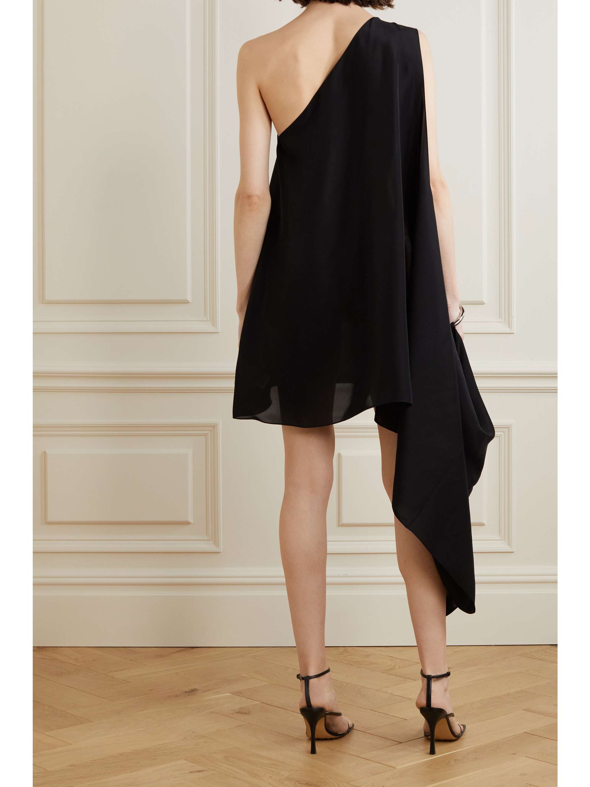 ALAÏA One-shoulder draped embellished silk-georgette dress