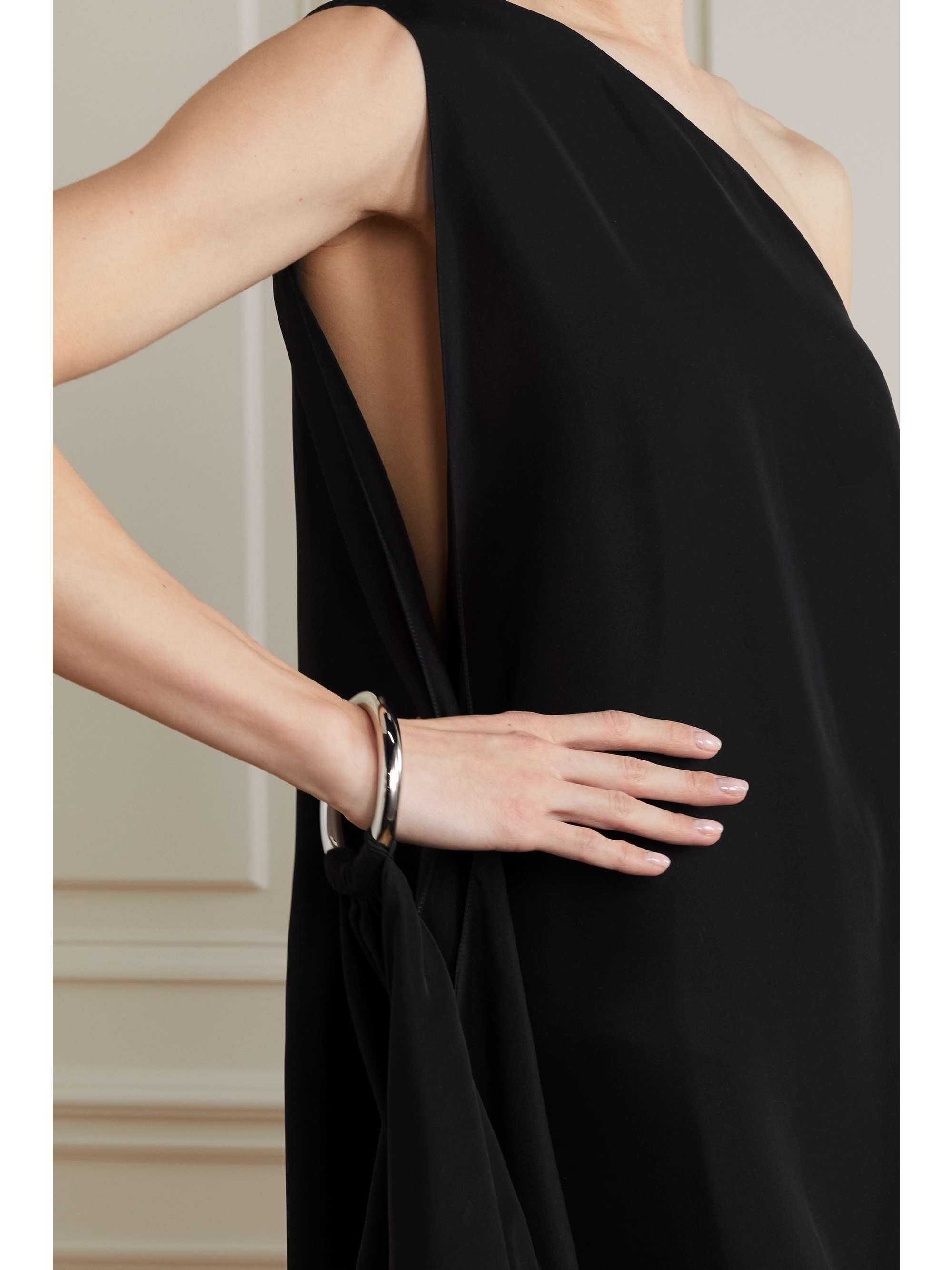 ALAÏA One-shoulder draped embellished silk-georgette dress