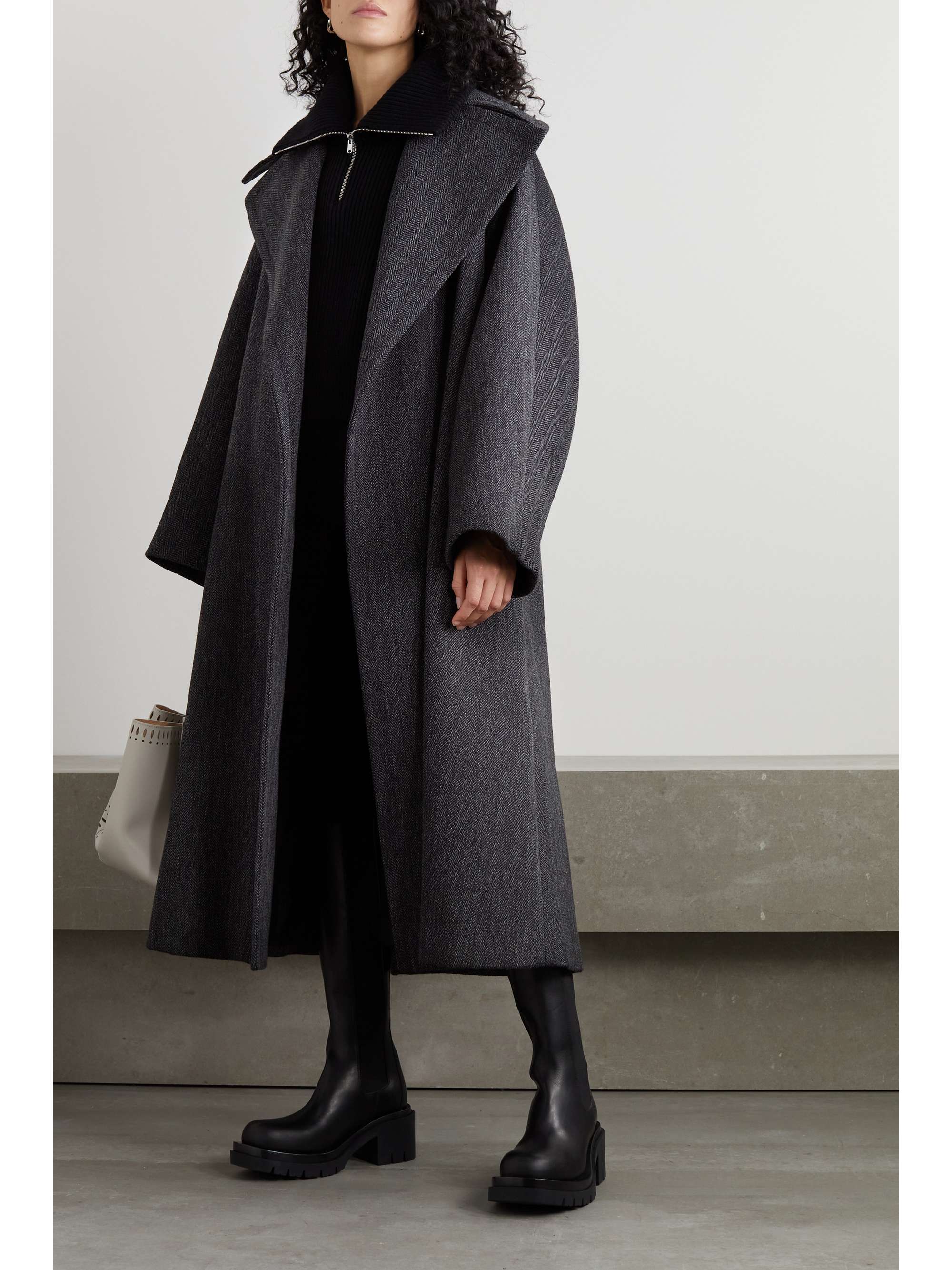 herringbone belted coat