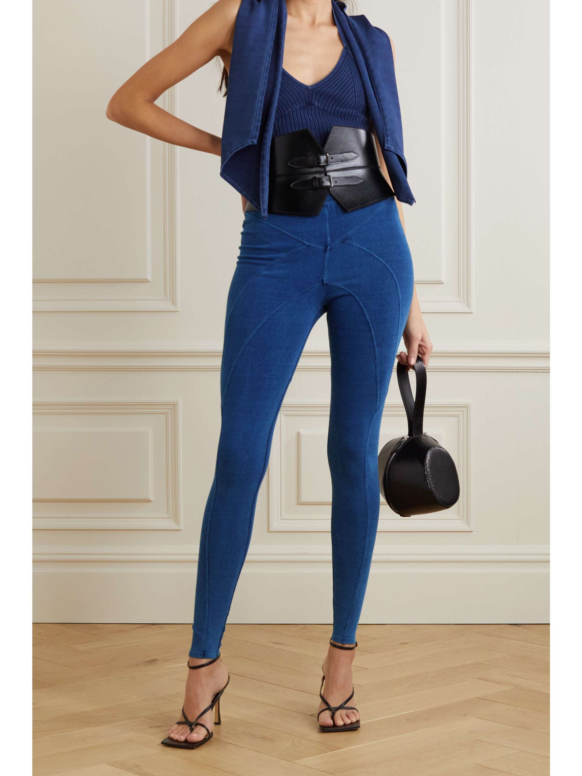 ALAÏA Paneled cotton-blend jersey leggings