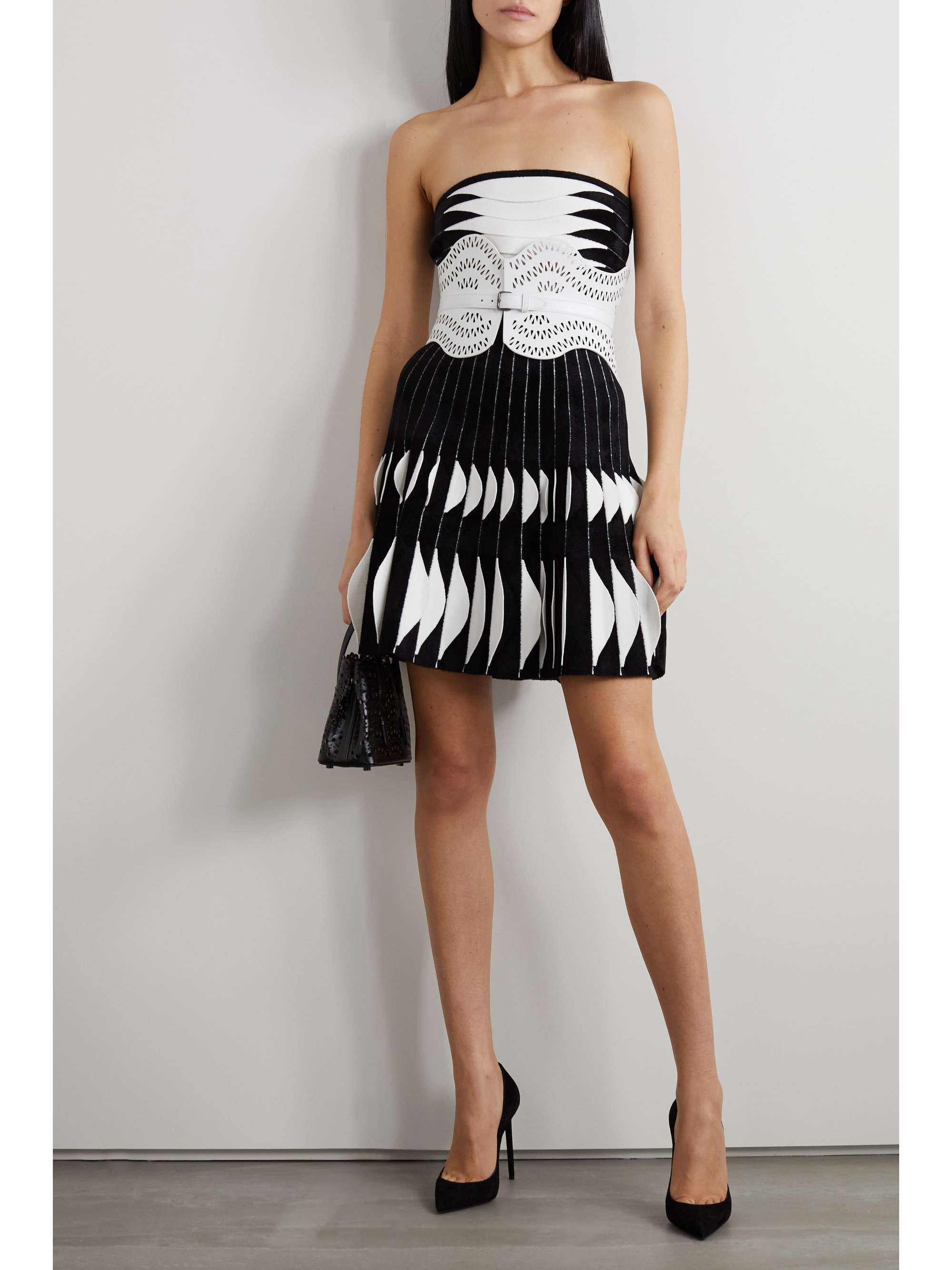 ALAÏA Strapless layered bouclé and stretch-knit top