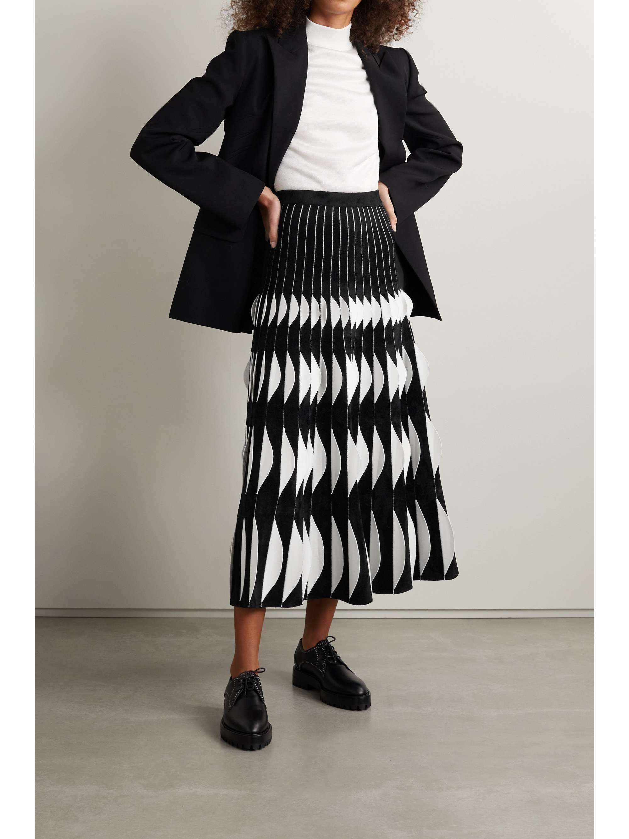 Alaïa - Pleated Velour and Stretch-knit Midi Skirt - Black - FR34 - Net A Porter