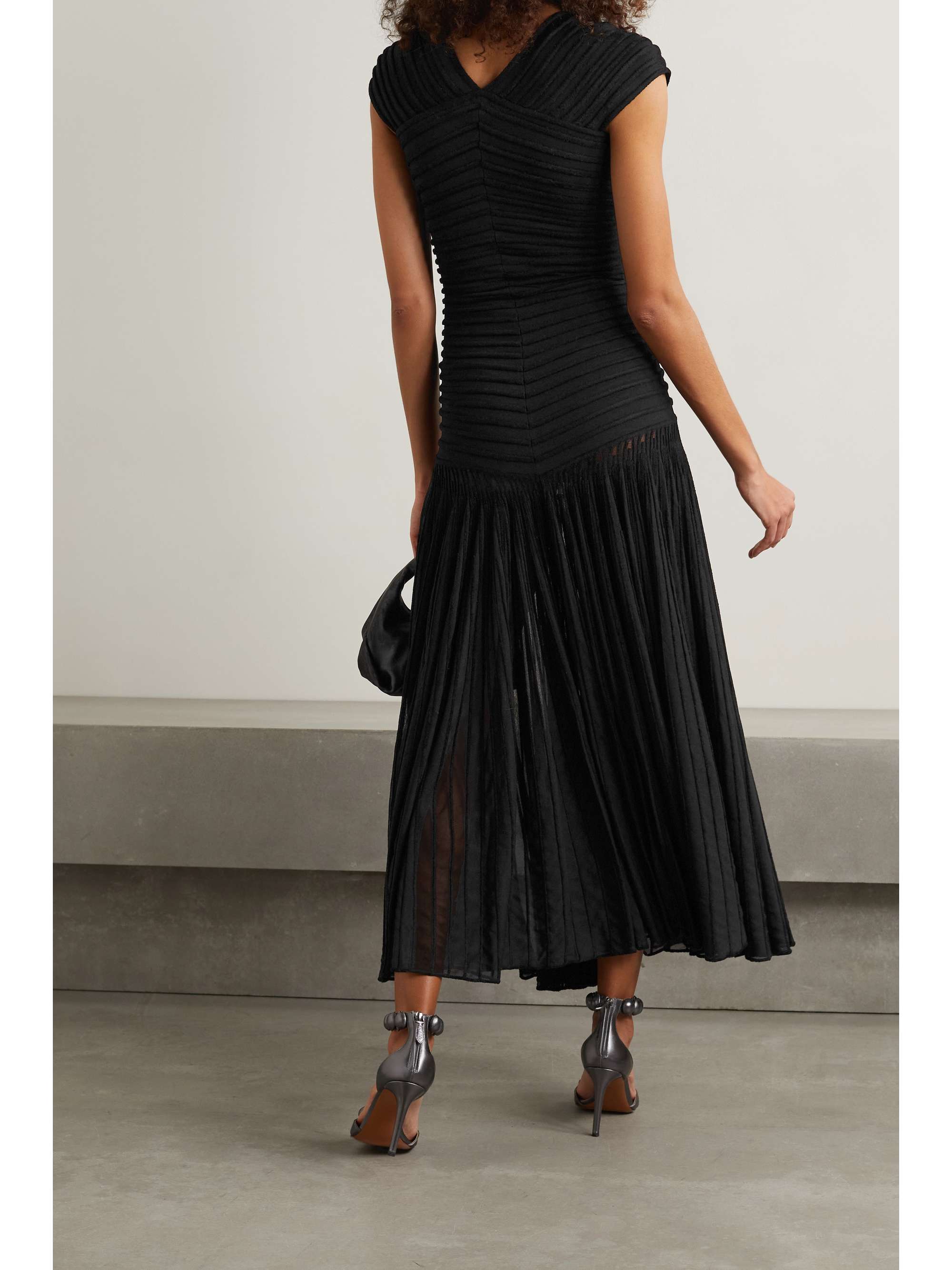 ALAÏA Paneled stretch-jersey and fleece maxi dress