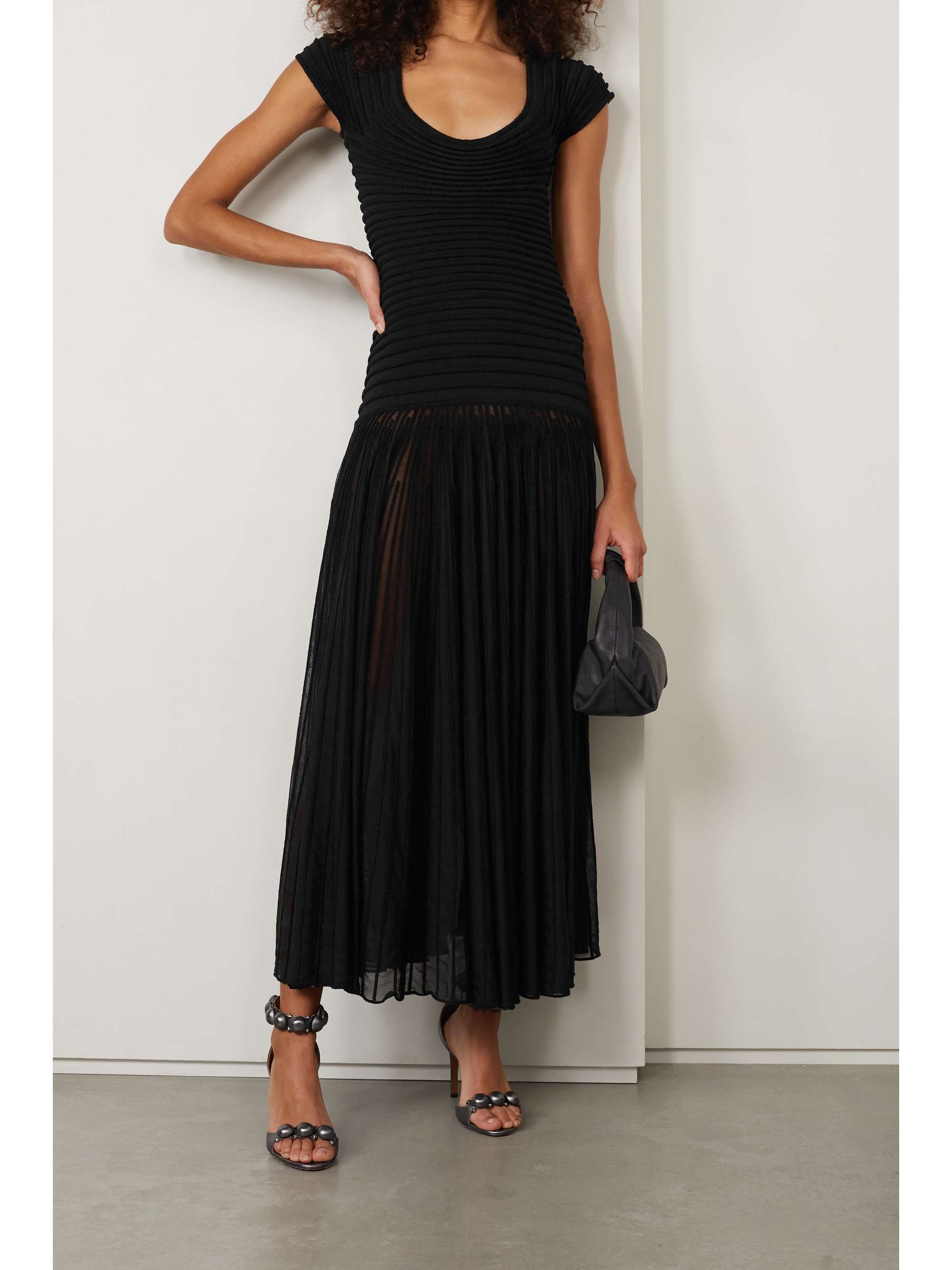 ALAÏA Paneled stretch-jersey and fleece maxi dress