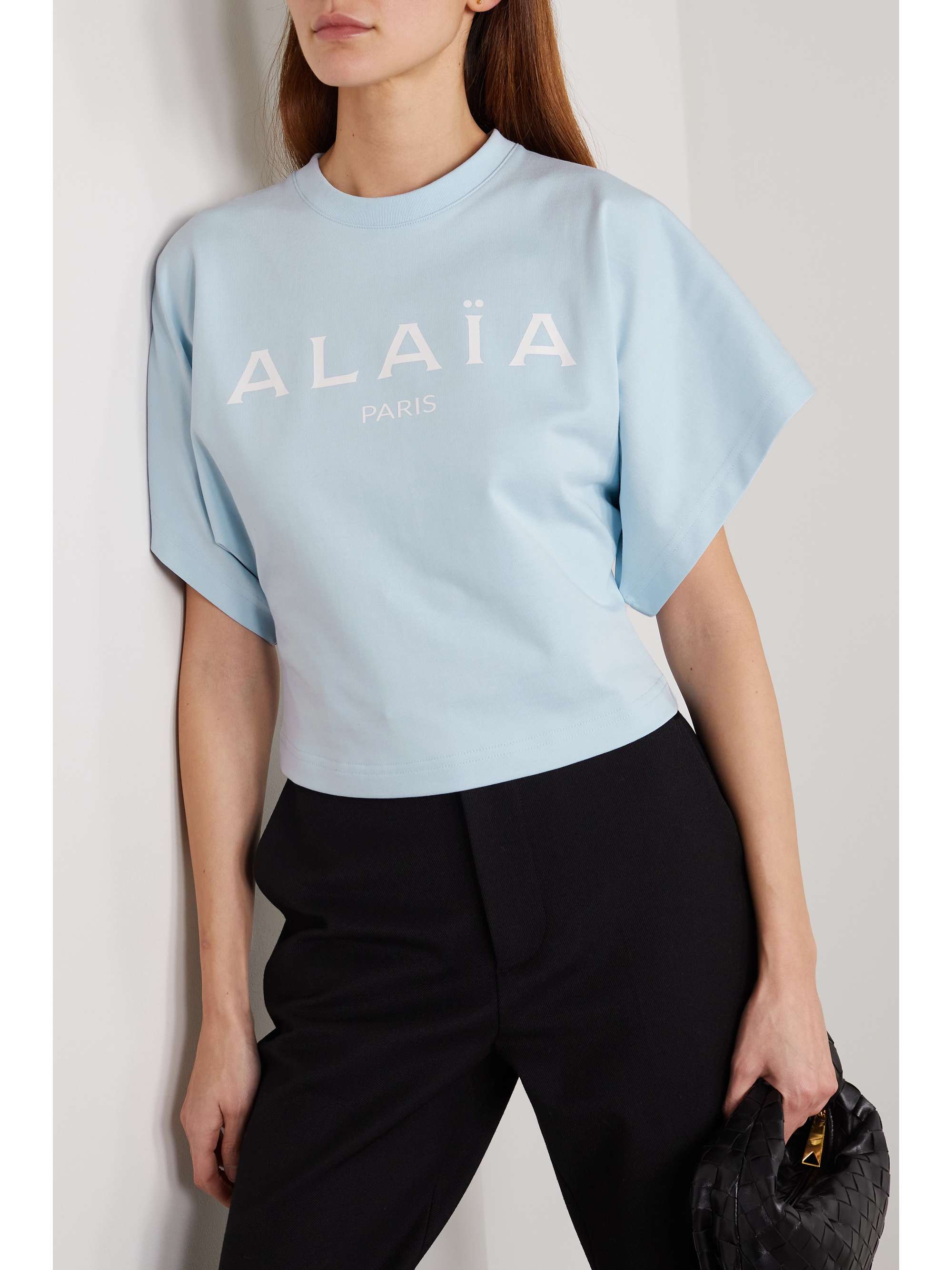 ALAÏA Cropped printed cotton-jersey T-shirt
