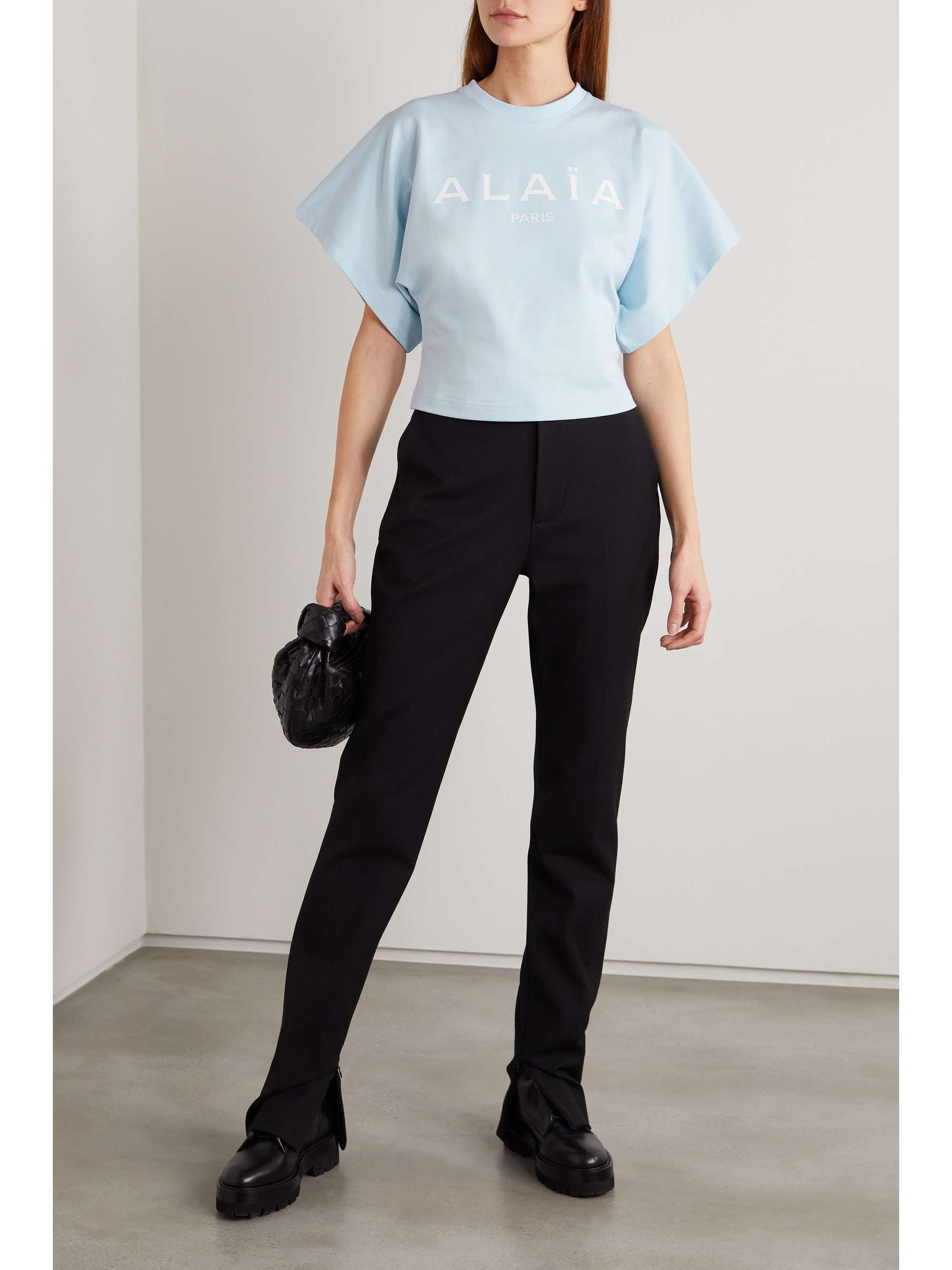 ALAÏA Cropped printed cotton-jersey T-shirt