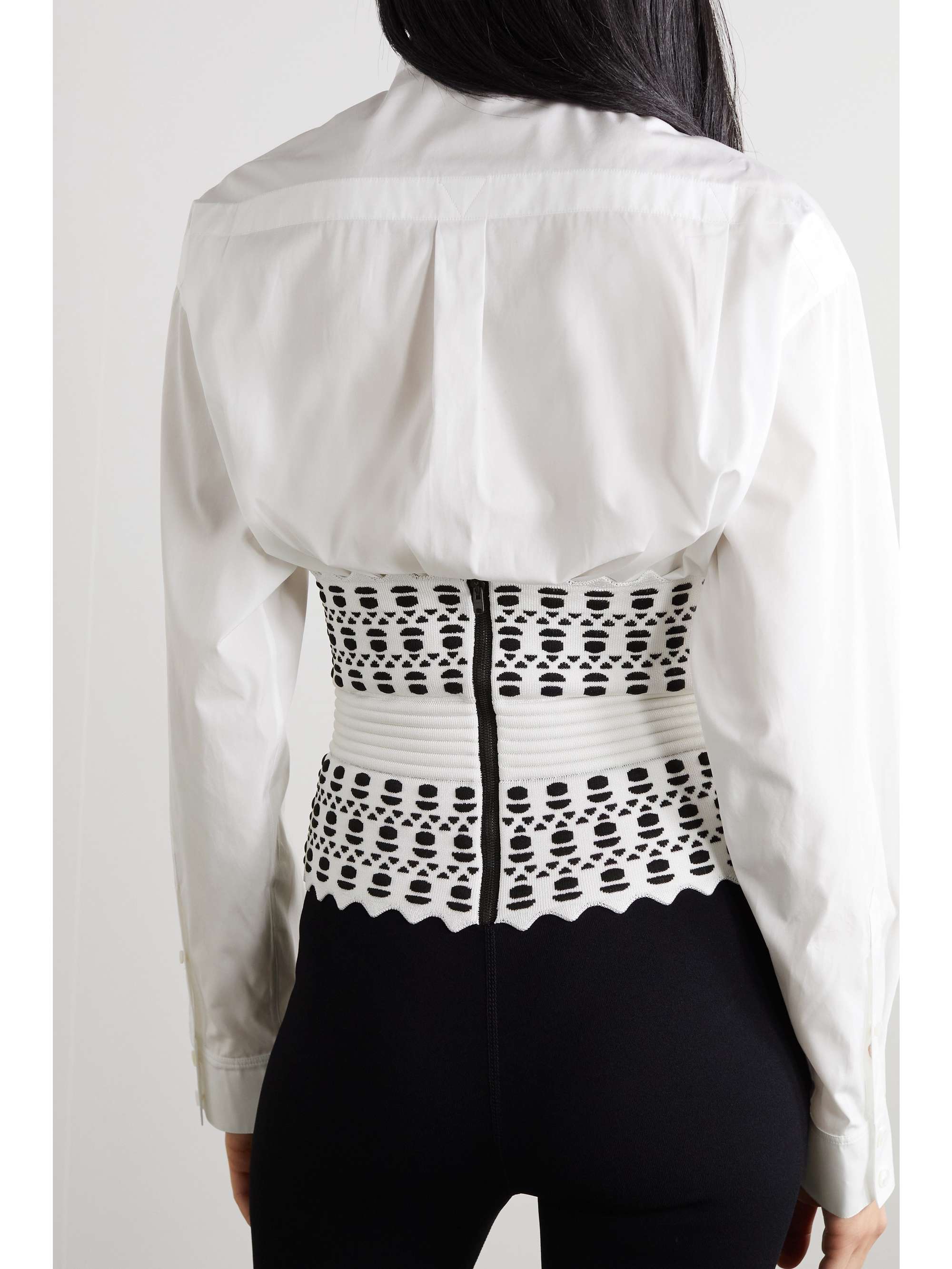 ALAÏA Cotton-poplin and stretch-knit thong bodysuit