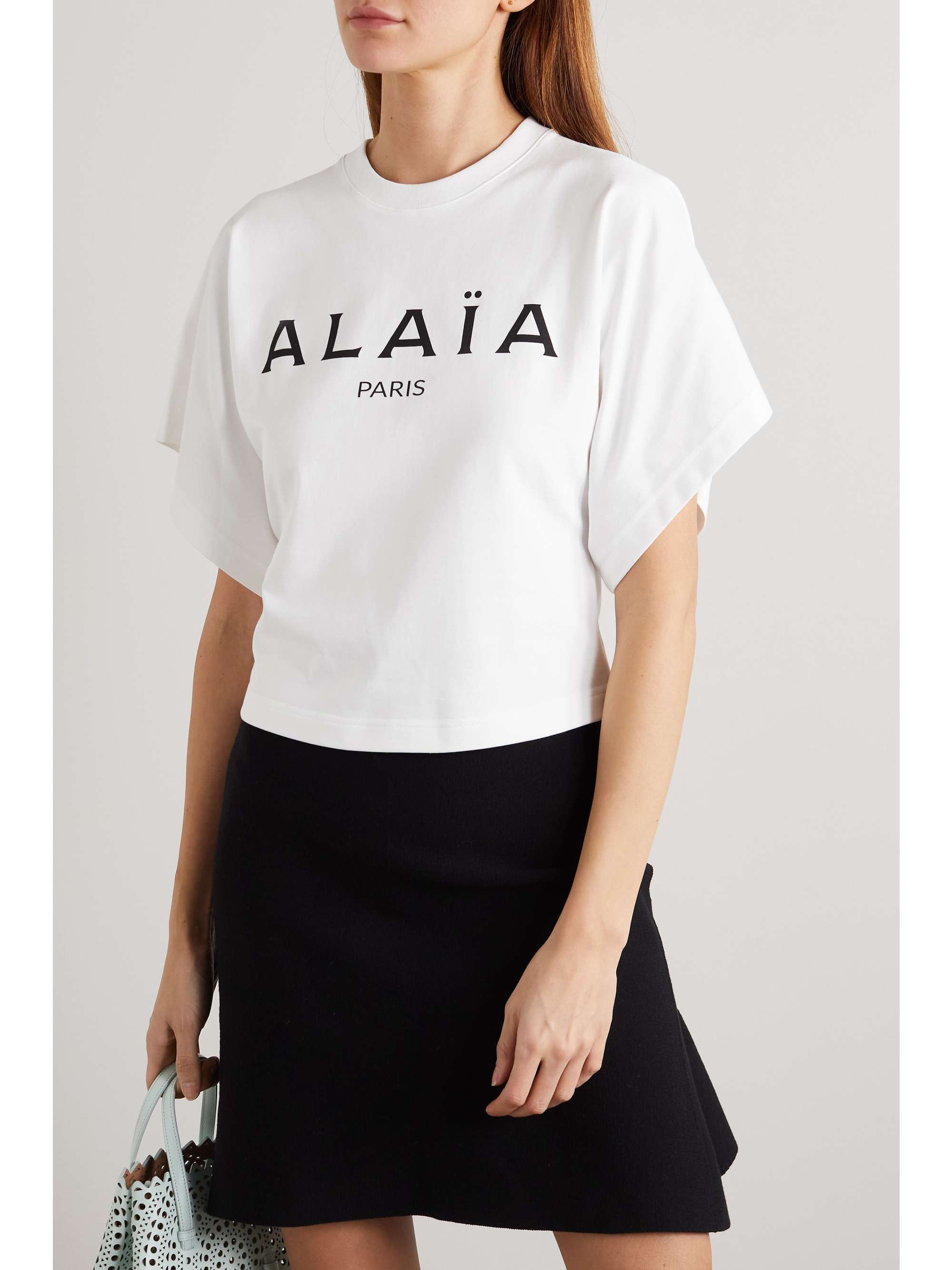 ALAÏA Cropped printed cotton-jersey T-shirt