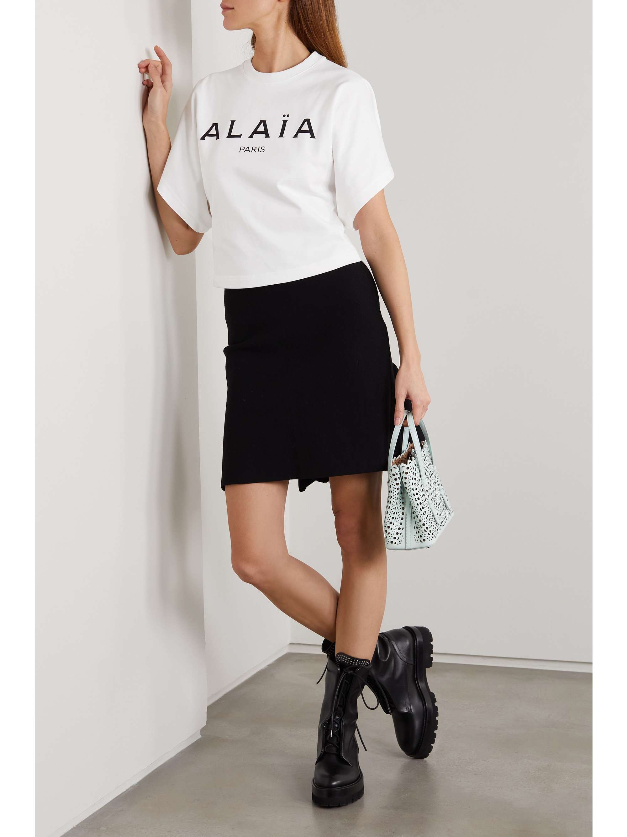 ALAÏA Cropped printed cotton-jersey T-shirt