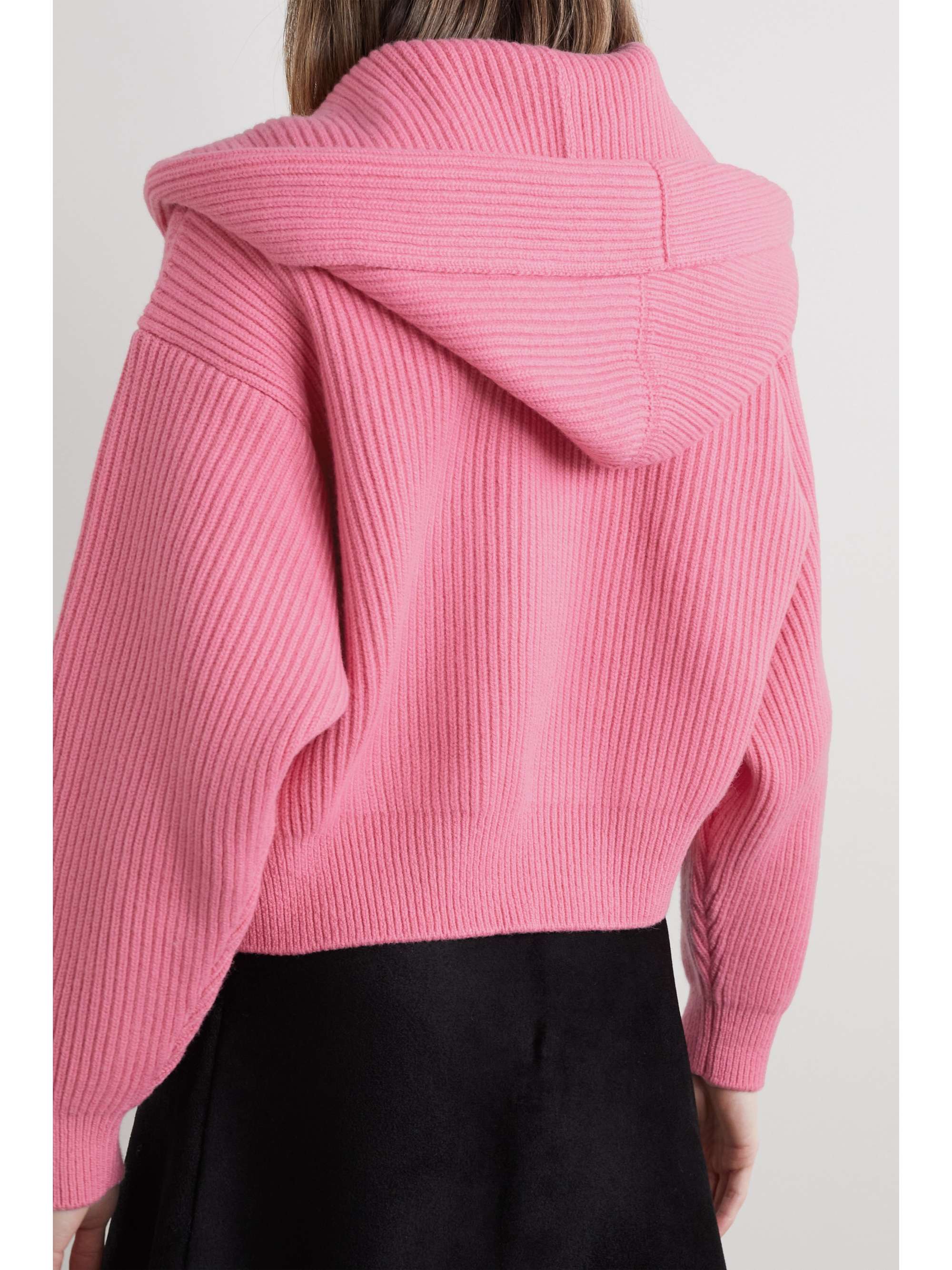 ALAÏA Hooded ribbed wool and cashmere-blend wrap cardigan