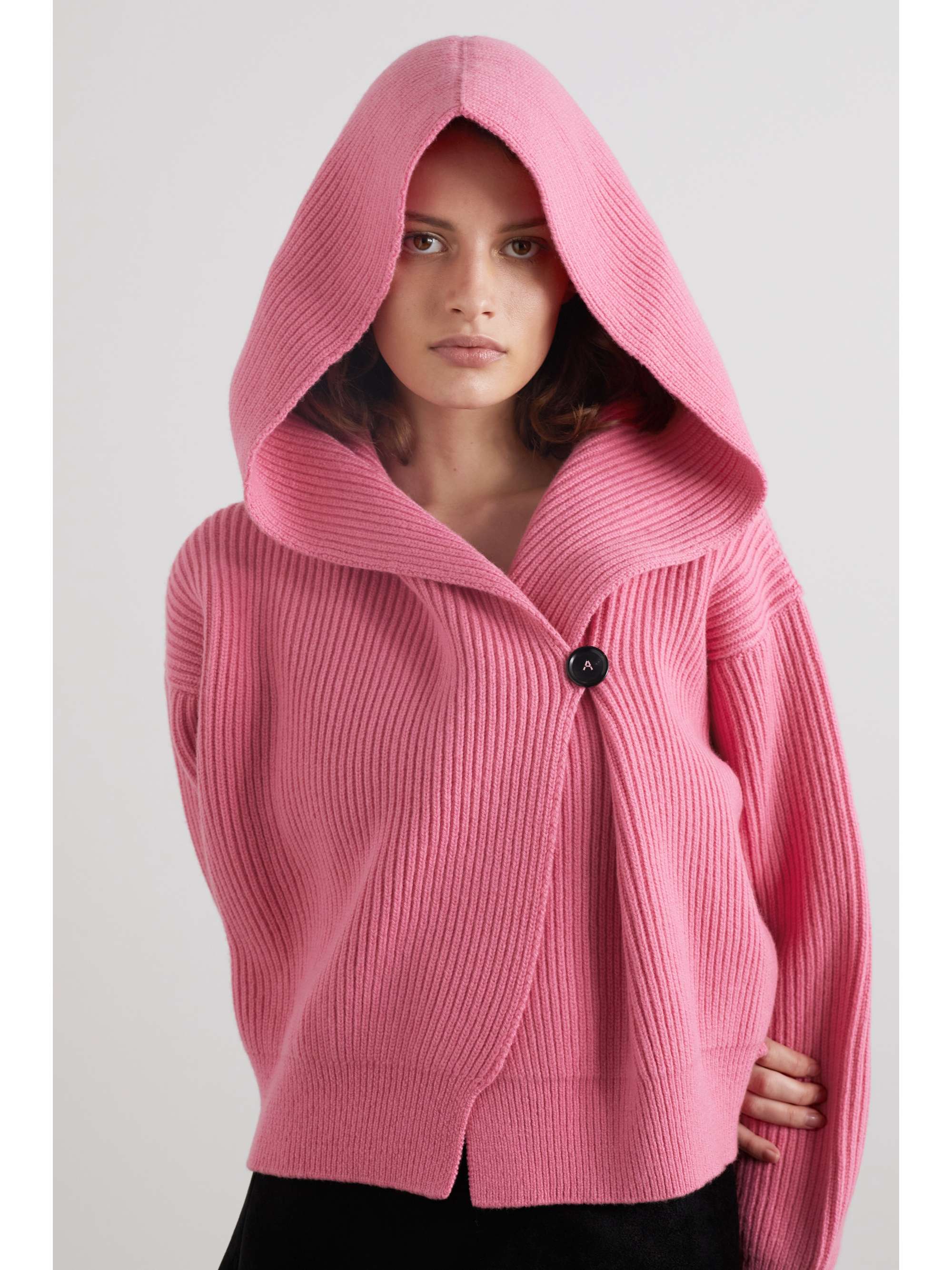 ALAÏA Hooded ribbed wool and cashmere-blend wrap cardigan