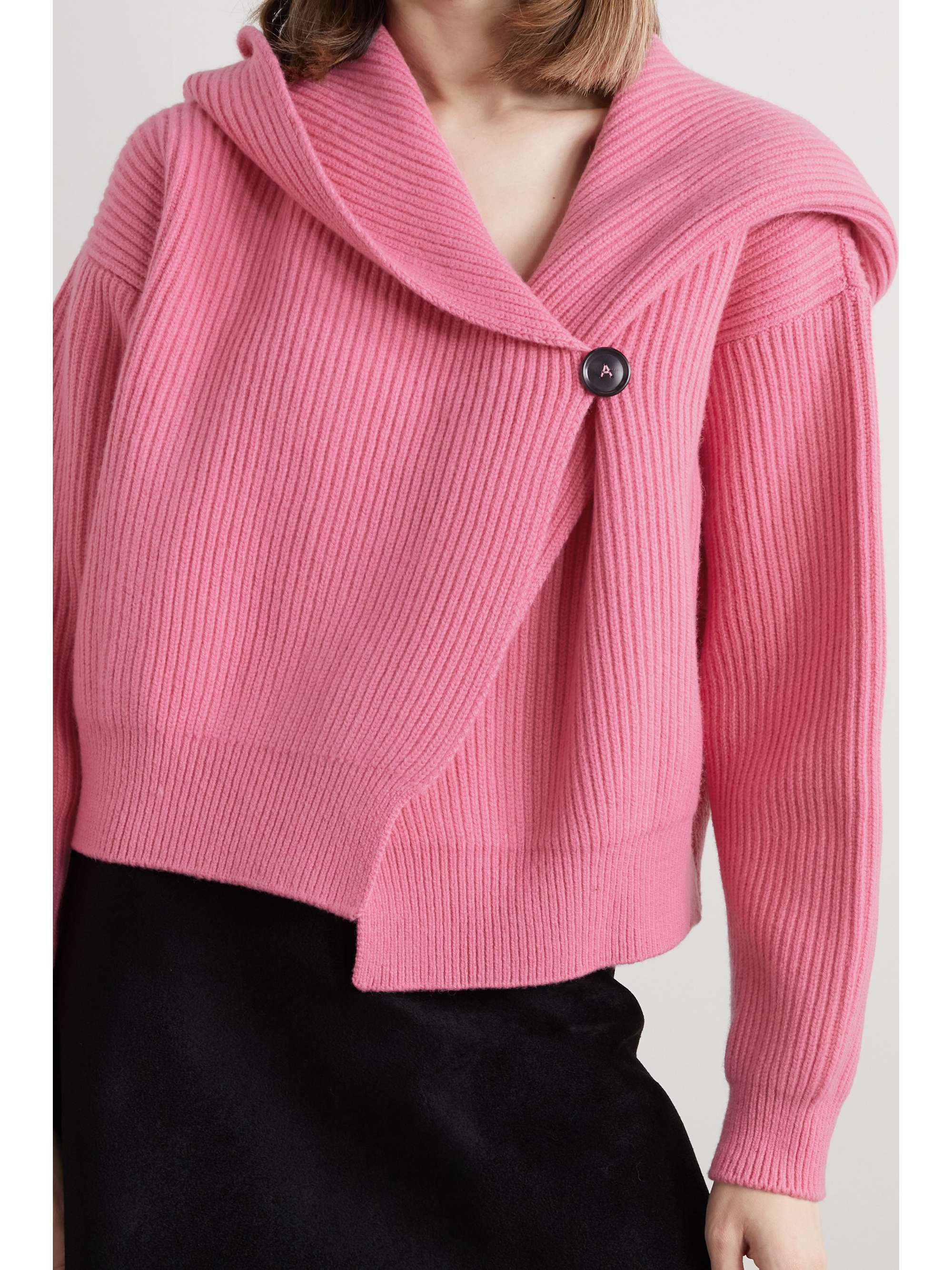 ALAÏA Hooded ribbed wool and cashmere-blend wrap cardigan
