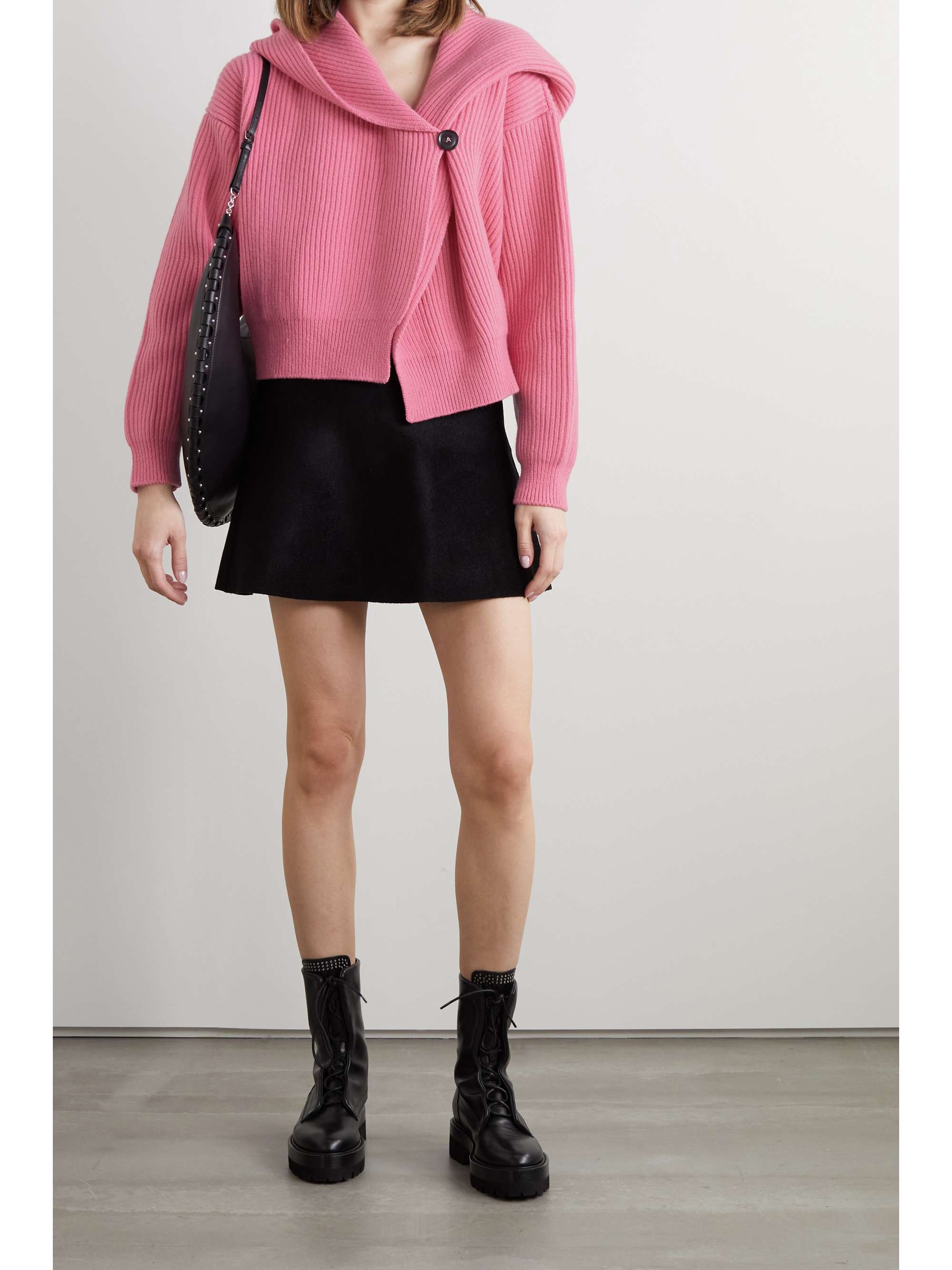 ALAÏA Hooded ribbed wool and cashmere-blend wrap cardigan